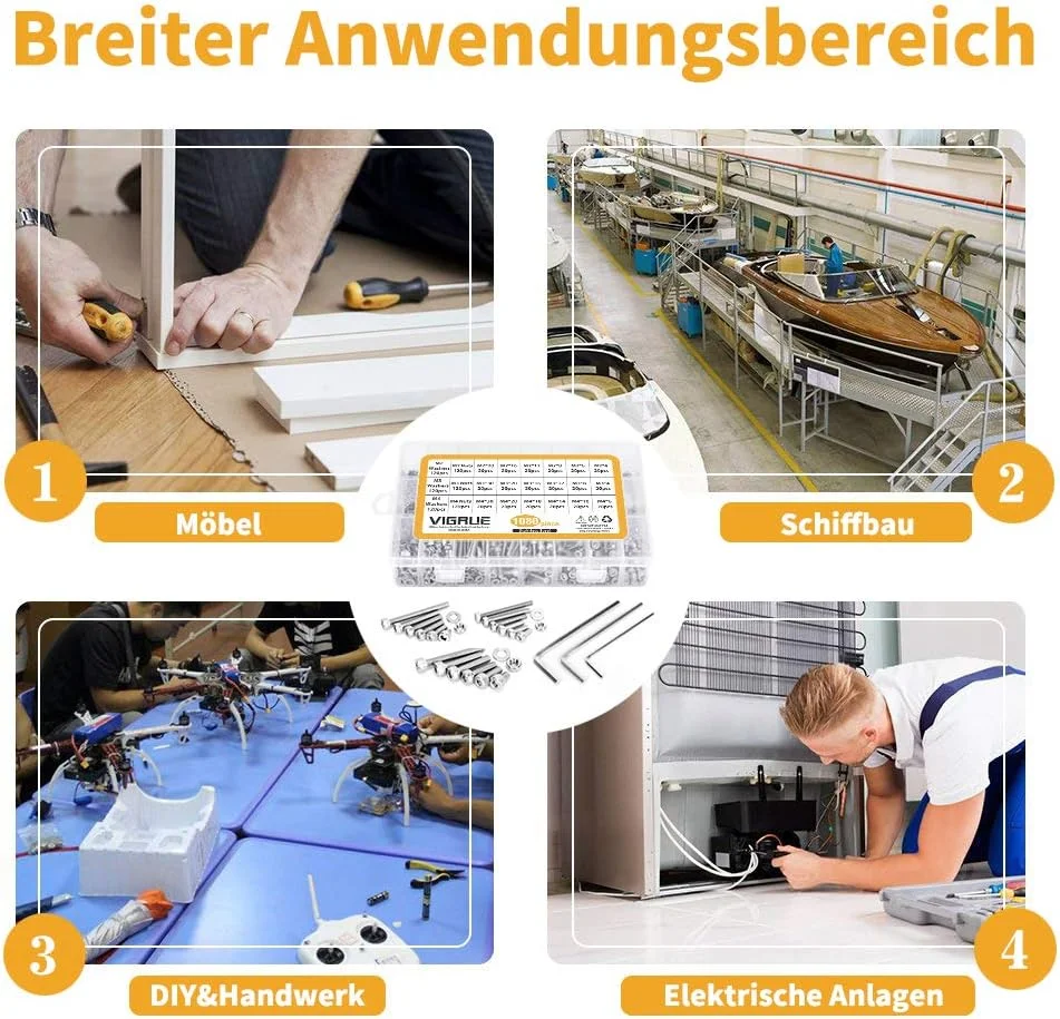 ویگرو بسته 1080 عددی پیچ استوانه ای M2 M3 M4 با سوکت شش گوش، مجموعه پیچ های رزوه ای به همراه مهره، واشر و آچار آلن ساخته شده از فولاد ضد زنگ در جعبه نگهداری ویگرو بسته 1080 عددی پیچ استوانه ای M2 M3 M4 با سوکت شش گوش، مجموعه پیچ های رزوه ای به همراه مهره، واشر و آچار آلن ساخته شده از فولاد ضد زنگ در جعبه نگهداری