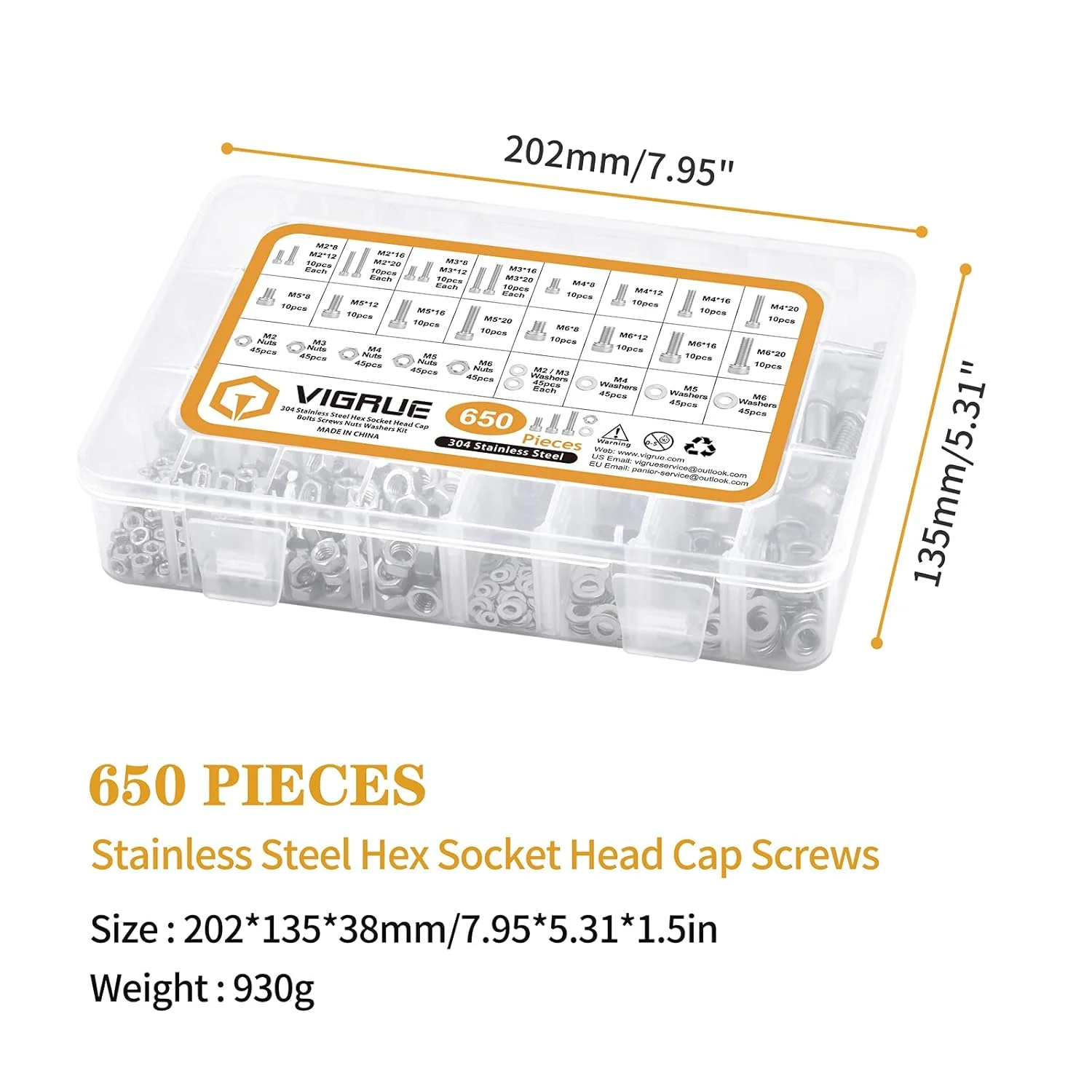 مجموعه 650 عددی پیچ آلن ویگرو M2 M3 M4 M5 M6 از جنس استیل ضد زنگ 304، پیچ های استوانه ای تمام رزوه با مهره و واشر در جعبه تقسیم مجموعه 650 عددی پیچ آلن ویگرو M2 M3 M4 M5 M6 از جنس استیل ضد زنگ 304، پیچ های استوانه ای تمام رزوه با مهره و واشر در جعبه تقسیم