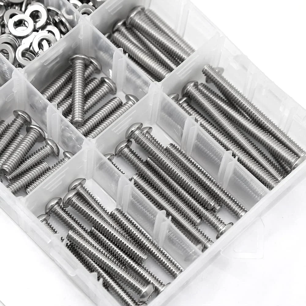 مجموعه پیچ و مهره و واشر سر دکمه ای YEEZET 288PCS 1/4-20، فولاد ضد زنگ 304 18-8، شامل 9 سایز رایج، رزوه کامل مجموعه پیچ و مهره و واشر سر دکمه ای YEEZET 288PCS 1/4-20، فولاد ضد زنگ 304 18-8، شامل 9 سایز رایج، رزوه کامل