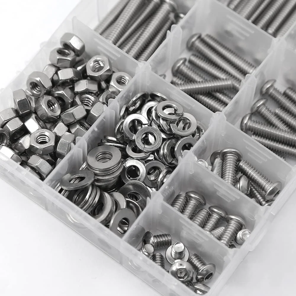 مجموعه پیچ و مهره و واشر سر دکمه ای YEEZET 288PCS 1/4-20، فولاد ضد زنگ 304 18-8، شامل 9 سایز رایج، رزوه کامل مجموعه پیچ و مهره و واشر سر دکمه ای YEEZET 288PCS 1/4-20، فولاد ضد زنگ 304 18-8، شامل 9 سایز رایج، رزوه کامل