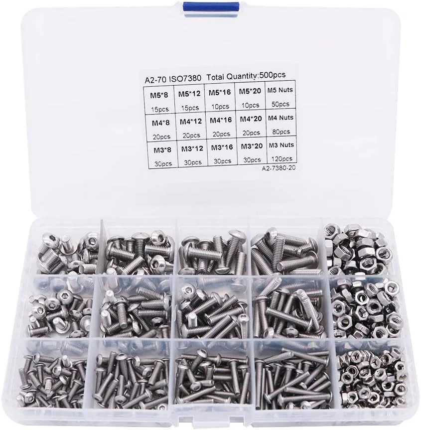 مجموعه پیچ و مهره 500 عددی NUZAMAS M3 M4 M5 استیل ضد زنگ 304، سر دکمه ای، پیچ های سوکت شش گوش، مجموعه اتصالات، به همراه آچار مجموعه پیچ و مهره 500 عددی NUZAMAS M3 M4 M5 استیل ضد زنگ 304، سر دکمه ای، پیچ های سوکت شش گوش، مجموعه اتصالات، به همراه آچار