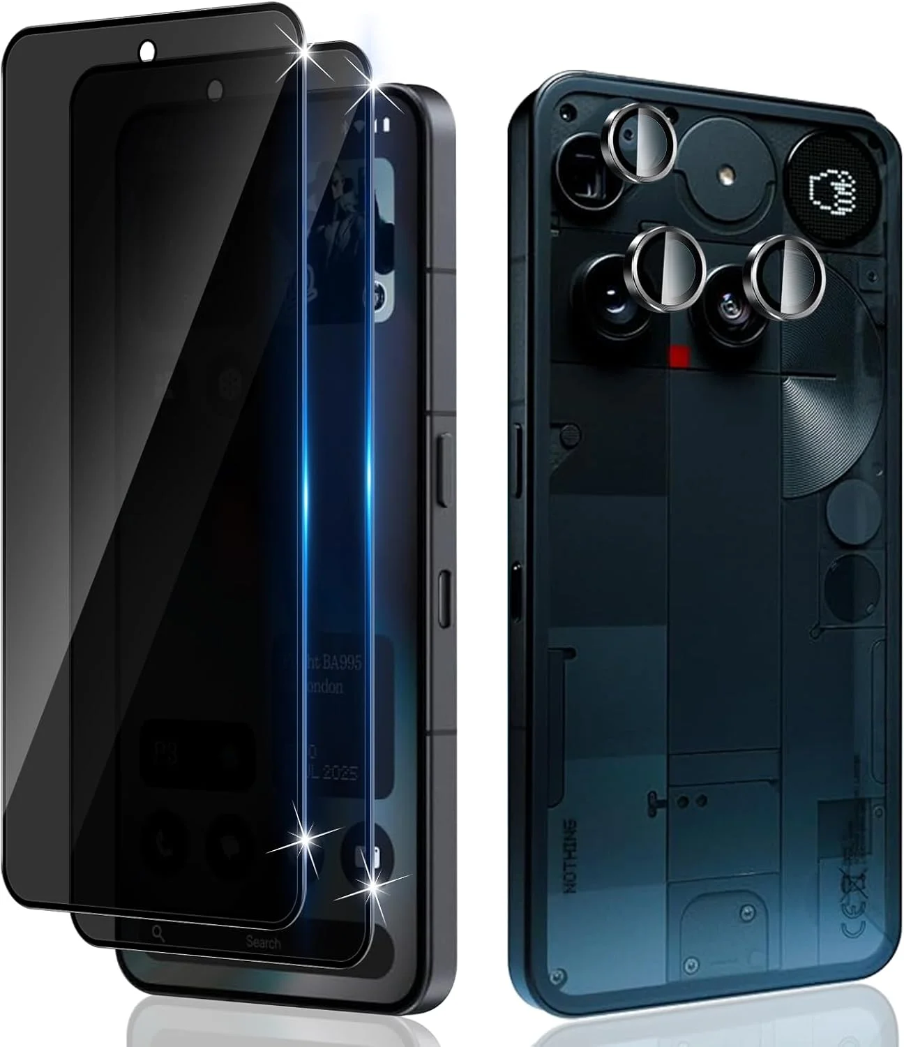 محافظ صفحه نمایش حریم خصوصی Lutree شیشه حرارت دیده برای Nothing phone 3، بسته 2+1 محافظ صفحه نمایش ضد جاسوسی + فیلم محافظ لنز دوربین، سختی 9H ضد خش محافظ شیشه ای