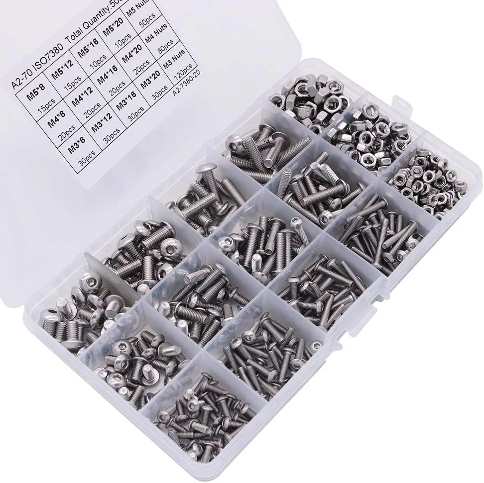 مجموعه پیچ و مهره 500 عددی NUZAMAS M3 M4 M5 استیل ضد زنگ 304، سر دکمه ای، پیچ های سوکت شش گوش، مجموعه اتصالات، به همراه آچار مجموعه پیچ و مهره 500 عددی NUZAMAS M3 M4 M5 استیل ضد زنگ 304، سر دکمه ای، پیچ های سوکت شش گوش، مجموعه اتصالات، به همراه آچار