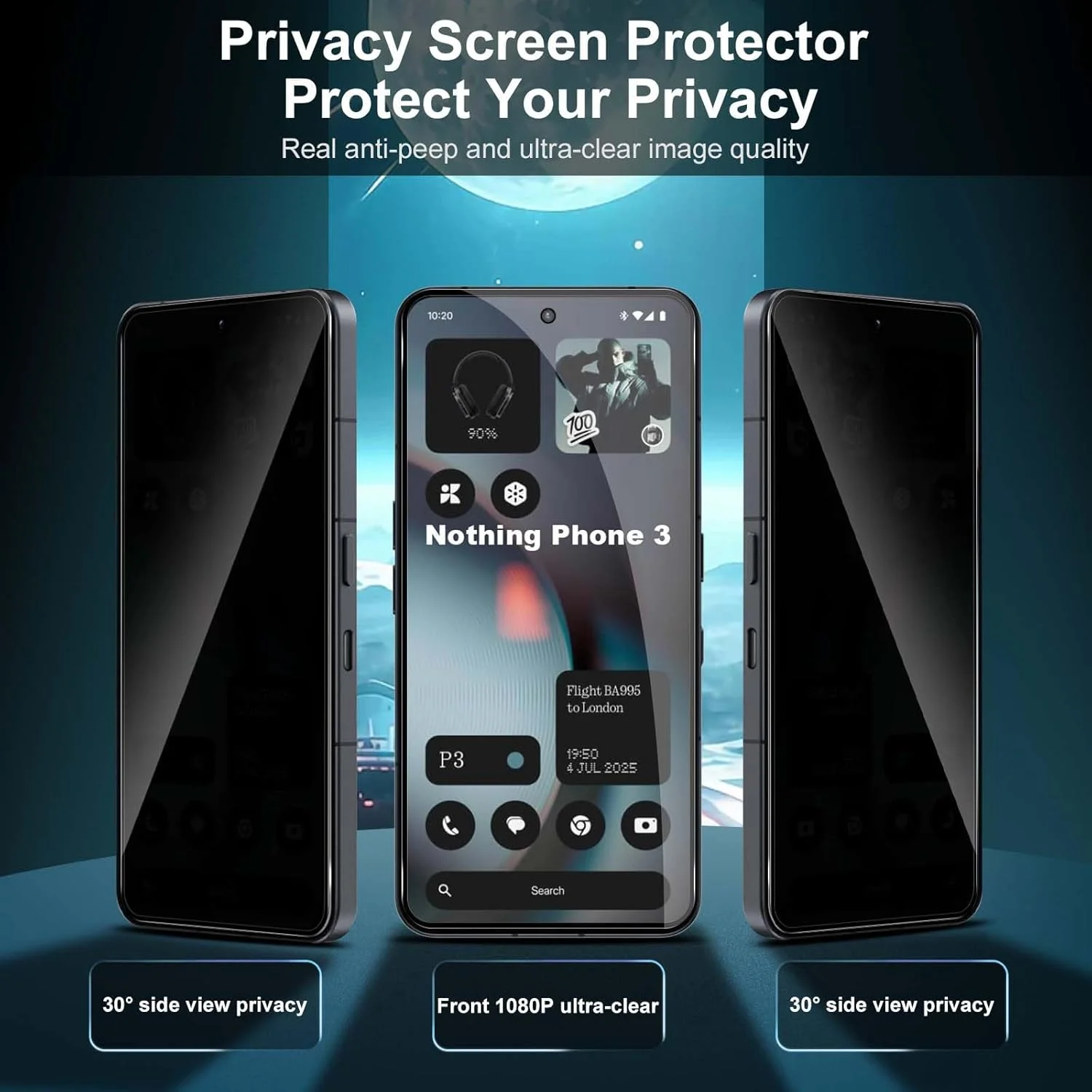 محافظ صفحه نمایش حریم خصوصی Lutree شیشه حرارت دیده برای Nothing phone 3، بسته 2+1 محافظ صفحه نمایش ضد جاسوسی + فیلم محافظ لنز دوربین، سختی 9H ضد خش محافظ شیشه ای