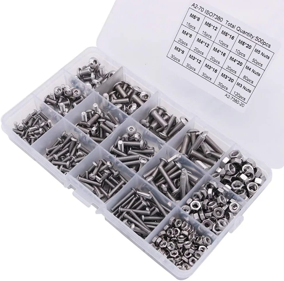 مجموعه پیچ و مهره 500 عددی NUZAMAS M3 M4 M5 استیل ضد زنگ 304، سر دکمه ای، پیچ های سوکت شش گوش، مجموعه اتصالات، به همراه آچار مجموعه پیچ و مهره 500 عددی NUZAMAS M3 M4 M5 استیل ضد زنگ 304، سر دکمه ای، پیچ های سوکت شش گوش، مجموعه اتصالات، به همراه آچار