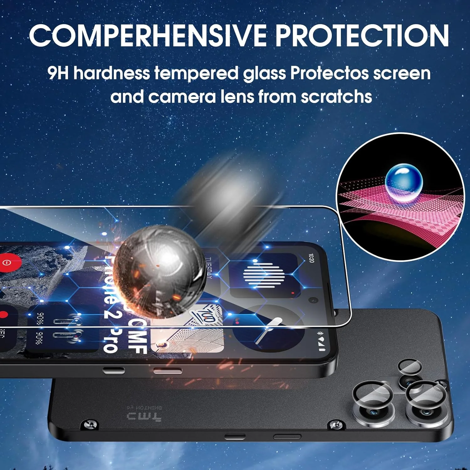 محافظ صفحه نمایش شیشه ای Lutree برای Nothing CMF Phone 2 Pro، 2 + 2 تکه شیشه محافظ + فیلم محافظ دوربین، محافظ صفحه نمایش HD با سختی 9H، بدون حباب، ضد خش