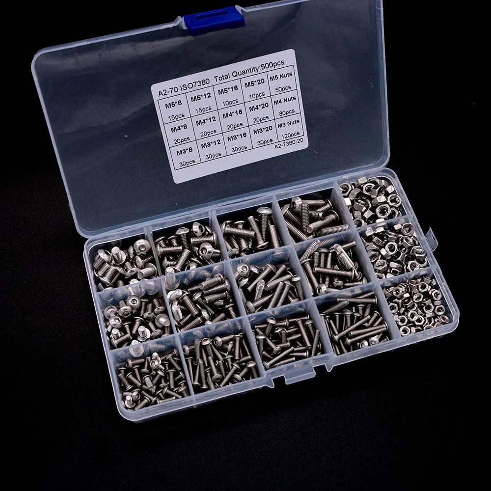 مجموعه پیچ و مهره 500 عددی NUZAMAS M3 M4 M5 استیل ضد زنگ 304، سر دکمه ای، پیچ های سوکت شش گوش، مجموعه اتصالات، به همراه آچار مجموعه پیچ و مهره 500 عددی NUZAMAS M3 M4 M5 استیل ضد زنگ 304، سر دکمه ای، پیچ های سوکت شش گوش، مجموعه اتصالات، به همراه آچار