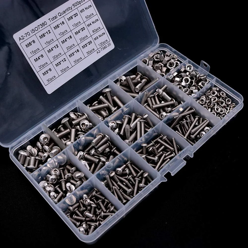 مجموعه پیچ و مهره 500 عددی NUZAMAS M3 M4 M5 استیل ضد زنگ 304، سر دکمه ای، پیچ های سوکت شش گوش، مجموعه اتصالات، به همراه آچار مجموعه پیچ و مهره 500 عددی NUZAMAS M3 M4 M5 استیل ضد زنگ 304، سر دکمه ای، پیچ های سوکت شش گوش، مجموعه اتصالات، به همراه آچار