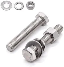گلوانر 6 ست پیچ و مهره شش گوش استیل ضد زنگ 3/8-16 x 4 اینچ به همراه مهره های شش گوش، واشرهای تخت و واشرهای فنری قفلی، فولاد ضد زنگ 304، پوشش کامل رزوه 18-8، رزوه درشت