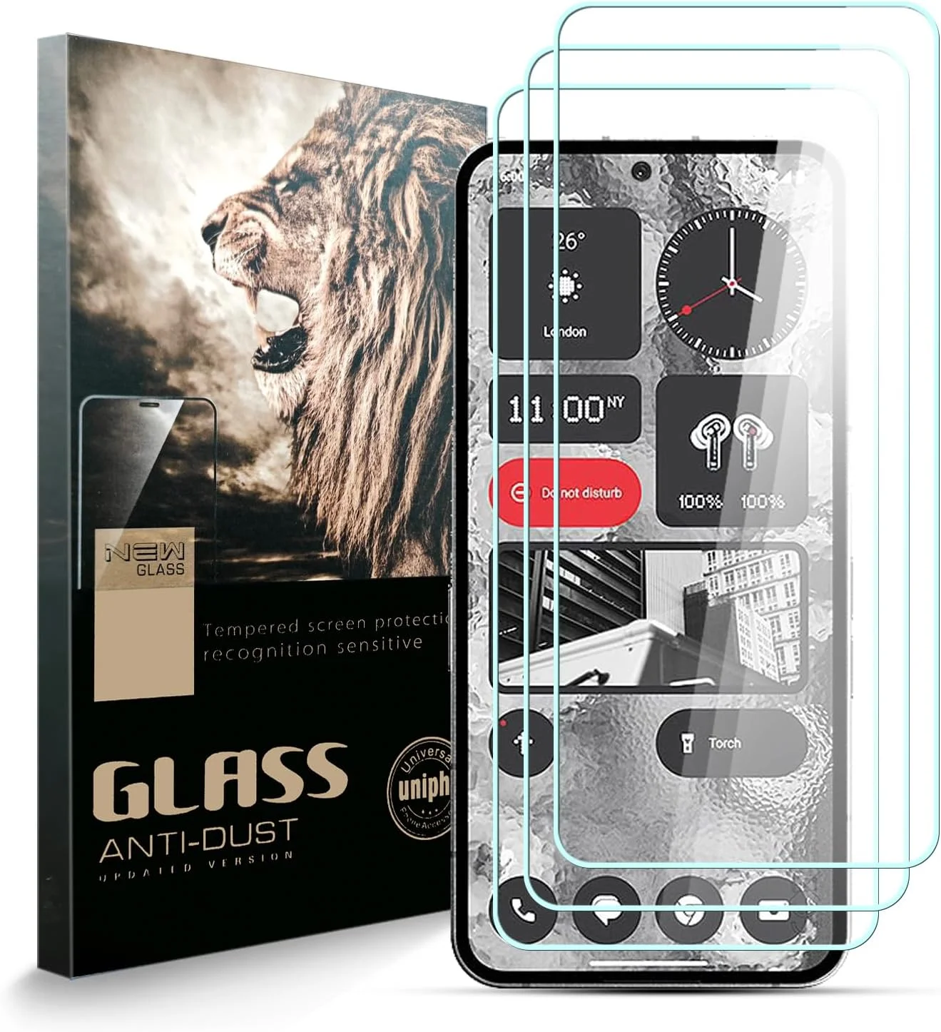 محافظ صفحه نمایش شیشه ای تمپرد AYSOW برای ناتینگ فون 2، شیشه ممتاز 0.3 میلی متر با سختی 9H، فیلم 2.5D، ضد خش، نصب آسان، محافظ صفحه نمایش برای ناتینگ فون 2 [بسته 3 عددی]