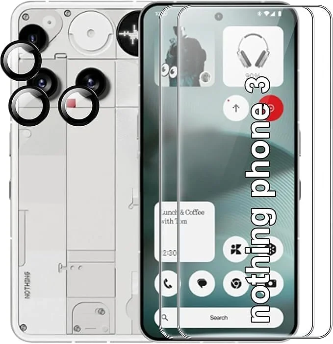 محافظ صفحه نمایش [بسته 3 عددی] Gruattreay سازگار با Nothing Phone (3) به همراه محافظ لنز دوربین، پوشش کامل فیلم شیشه ای حرارت دیده 9H، Ultra HD، ضد خش، بدون حباب