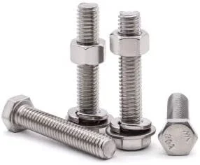 گلوانر 6 ست پیچ و مهره شش گوش استیل ضد زنگ 3/8-16 x 4 اینچ به همراه مهره های شش گوش، واشرهای تخت و واشرهای فنری قفلی، فولاد ضد زنگ 304، پوشش کامل رزوه 18-8، رزوه درشت