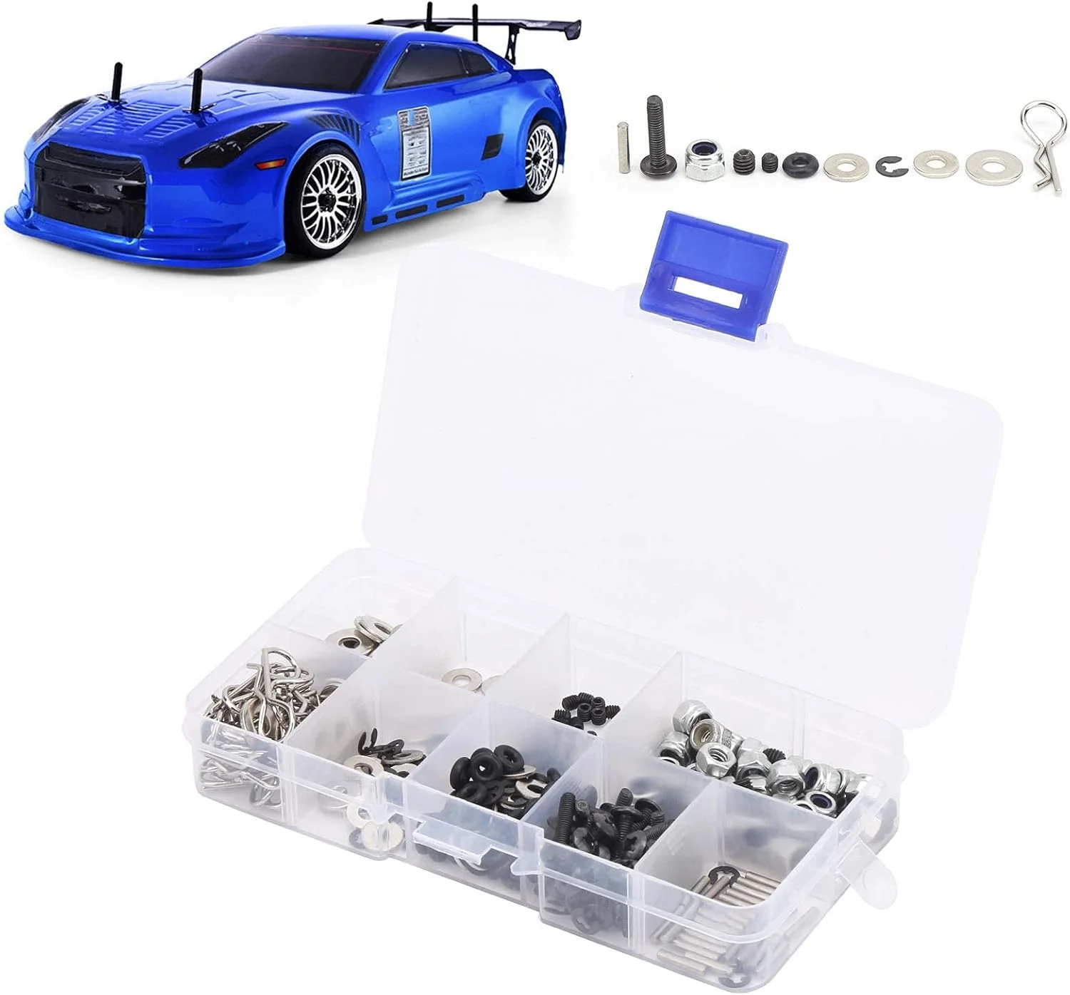 کیت پیچ RC KAKK 340PCS مهره ها پیچ و مهره واشر سخت افزار بست ابزار تعمیر RC مناسب برای ماشین RC HSP 1/10 کیت پیچ RC KAKK 340PCS مهره ها پیچ و مهره واشر سخت افزار بست ابزار تعمیر RC مناسب برای ماشین RC HSP 1/10