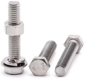 گلوانر 6 ست پیچ و مهره شش گوش استیل ضد زنگ 3/8-16 x 4 اینچ به همراه مهره های شش گوش، واشرهای تخت و واشرهای فنری قفلی، فولاد ضد زنگ 304، پوشش کامل رزوه 18-8، رزوه درشت