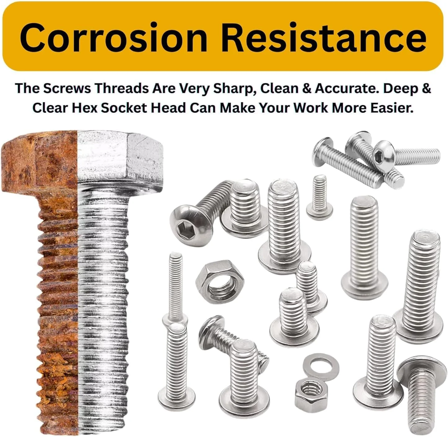 Epi-Torque; پیچ و مهره آلن سر دکمه ای استیل ضد زنگ گرید 202 مدل #Doityourself سایز M3 M4 M5 M6 به همراه مهره، واشر و آچار آلن، بسته 516 عددی