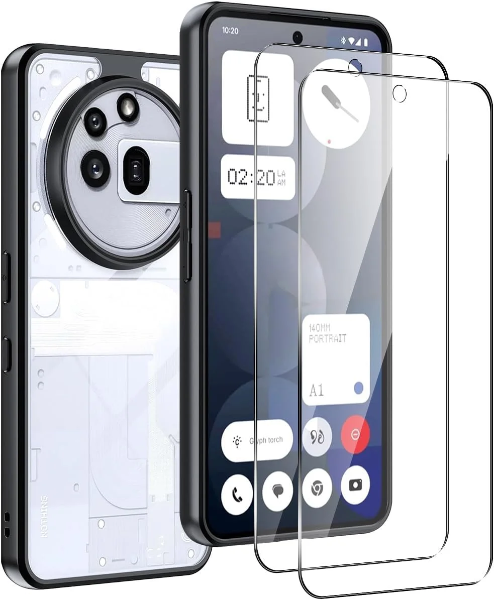 محافظ صفحه نمایش شیشه ای حرارت دیده 2 عددی T Tersely [3 در 1] برای Nothing Phone (3a) Pro، به همراه قاب شفاف فوق العاده باریک، فیلم پریمیوم، ضد ضربه، سازگار با قاب، سختی 9H