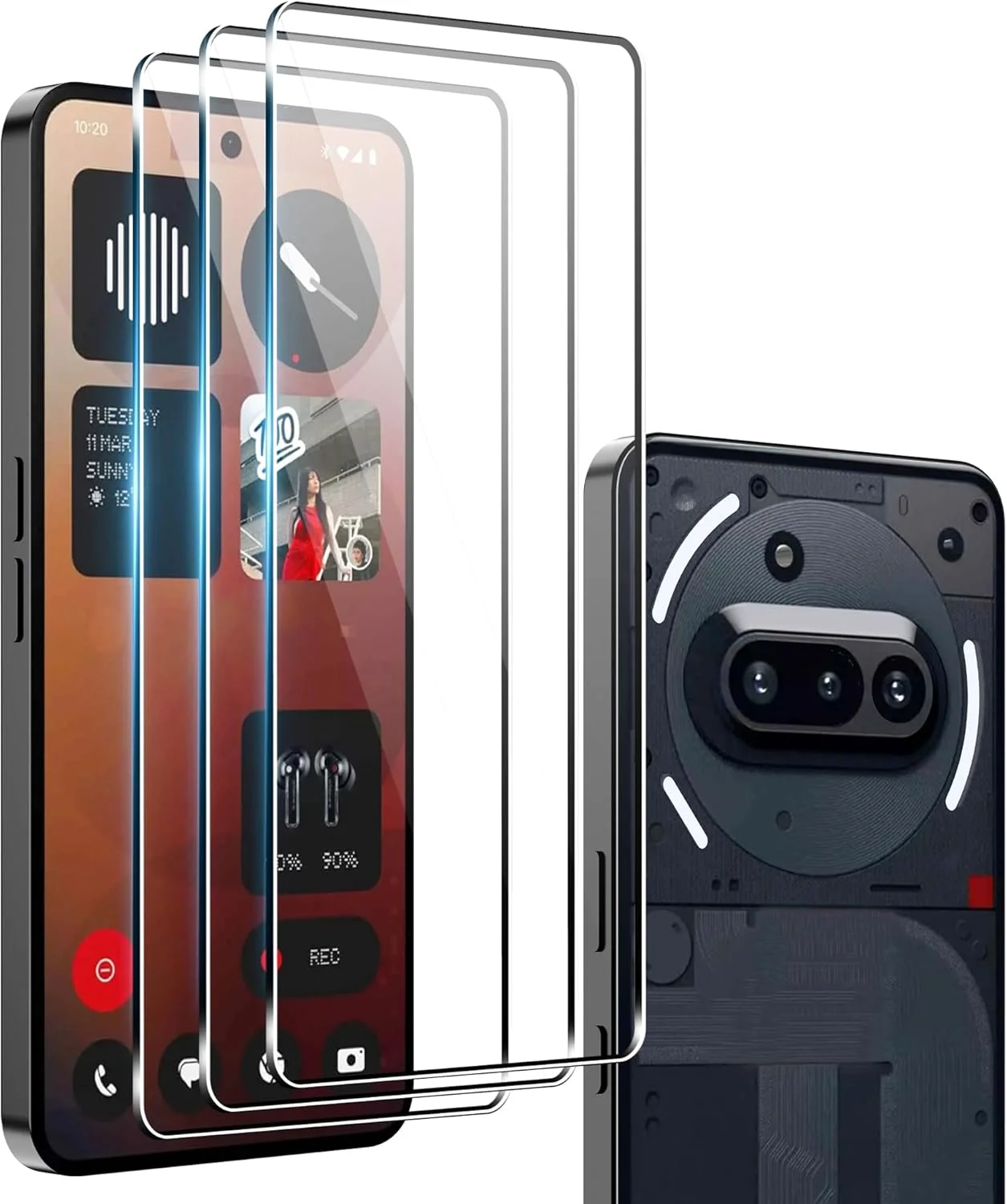 محافظ صفحه نمایش Suttkue برای Nothing Phone (3a)/3a Pro/CMF Phone 2 Pro به همراه محافظ لنز دوربین، شیشه حرارت دیده با سختی 9H ضد خش، سازگار با قاب، ضد اثر انگشت، (بسته 3 عددی)