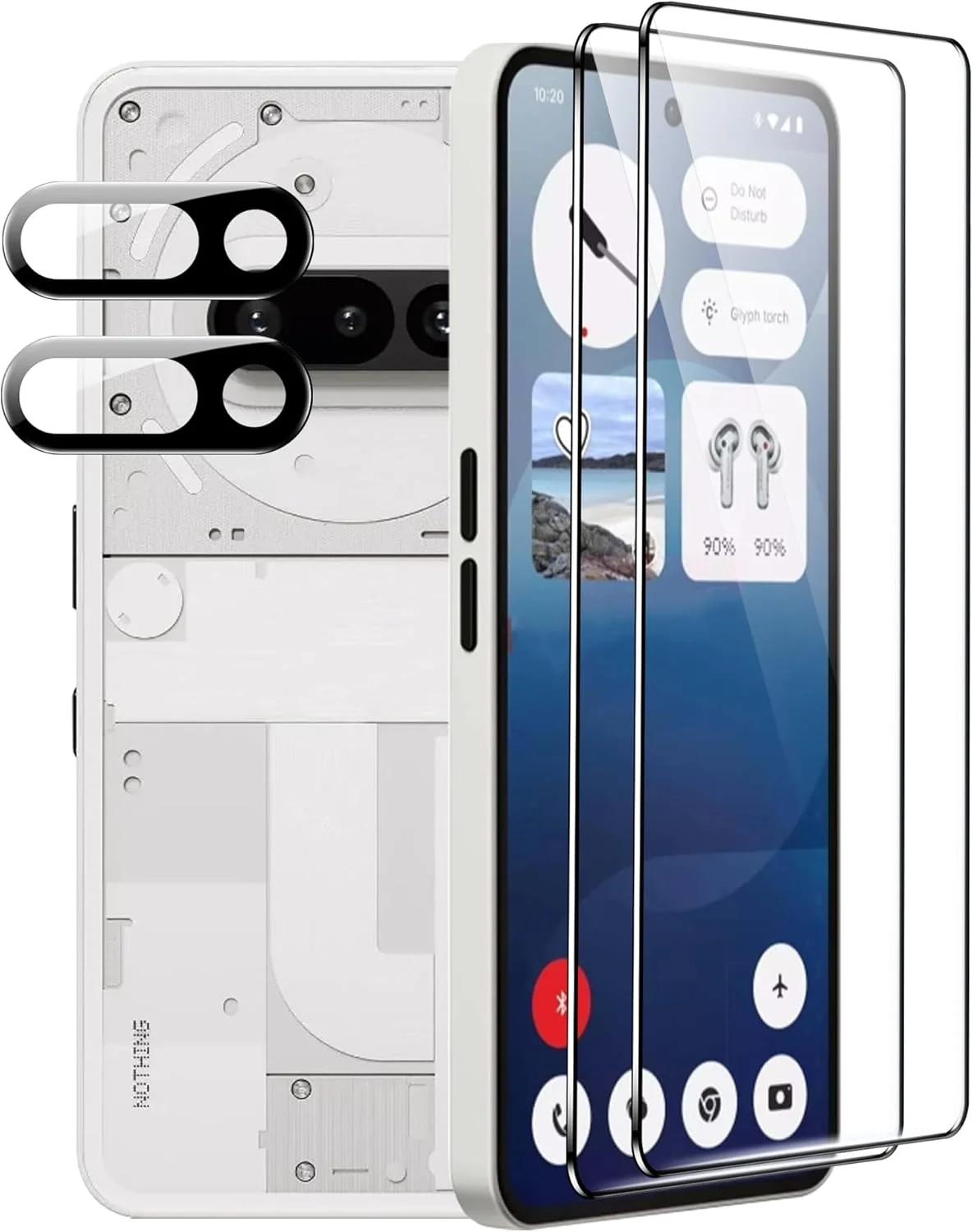 محافظ صفحه نمایش Suttkue برای Nothing Phone (3a) به همراه محافظ لنز دوربین، سختی 9H، ضد خش، شیشه حرارت دیده، سازگار با قاب، ضد اثر انگشت، ضد خش (بسته 2+2 عددی)