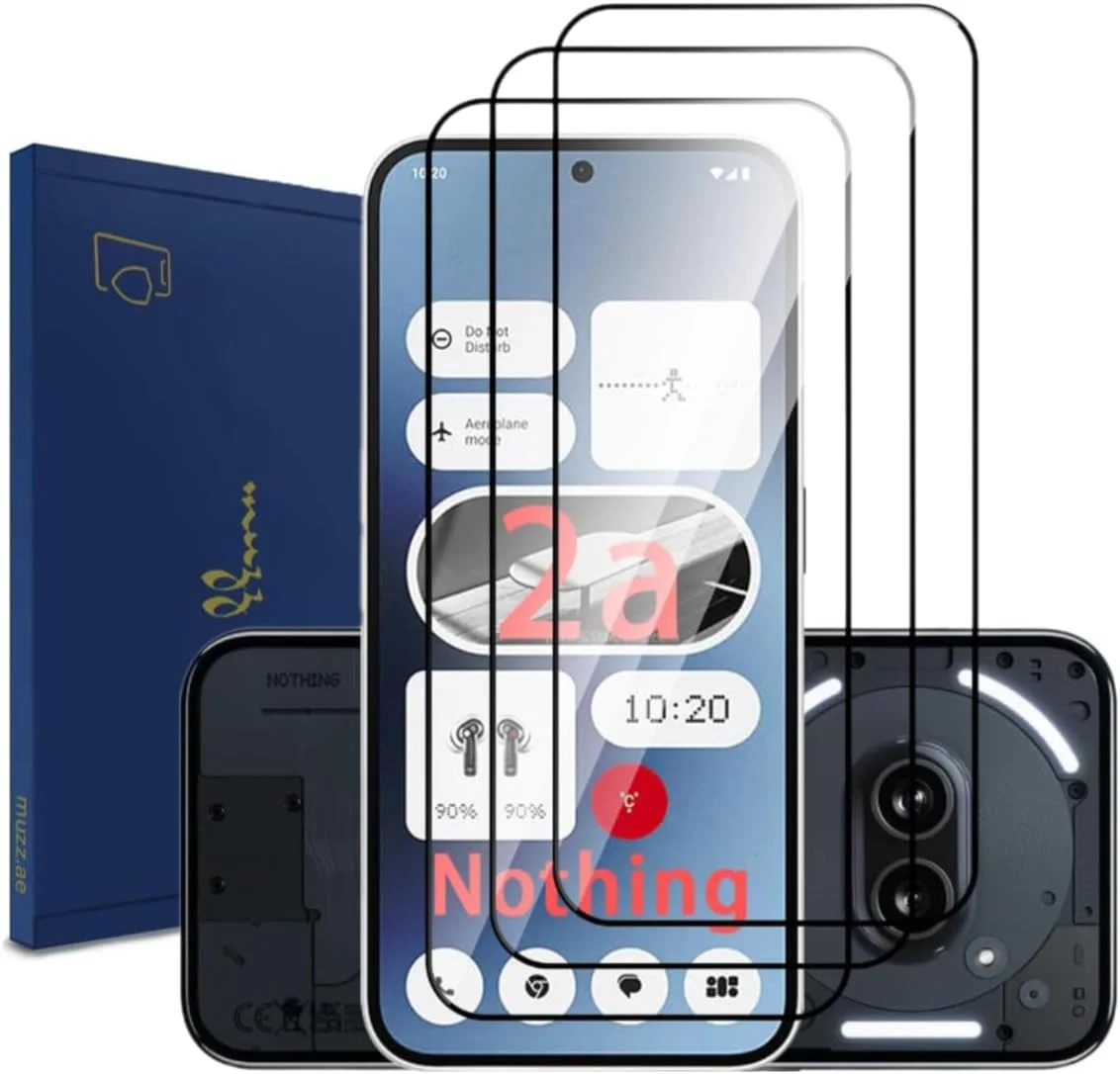 محافظ صفحه نمایش Muzz برای ناتینگ فون (2a) 2024، بسته 3 عددی شیشه حرارت دیده HD، محافظت کامل صفحه نمایش، مقاوم در برابر خراش، بدون حباب، شفاف (ناتینگ فون (2a) 2024)
