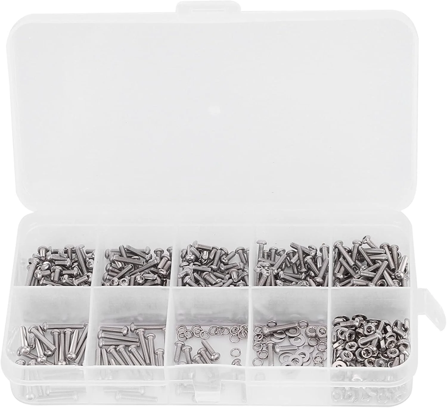 مجموعه پیچ و مهره سوکت شش گوش، جعبه اتصالات فولادی ضد زنگ 304 با مهره های M2x4 تا M2x12 و M2، واشر فنری تخت، برای تجهیزات منزل و اداری، ماشین آلات، مبلمان