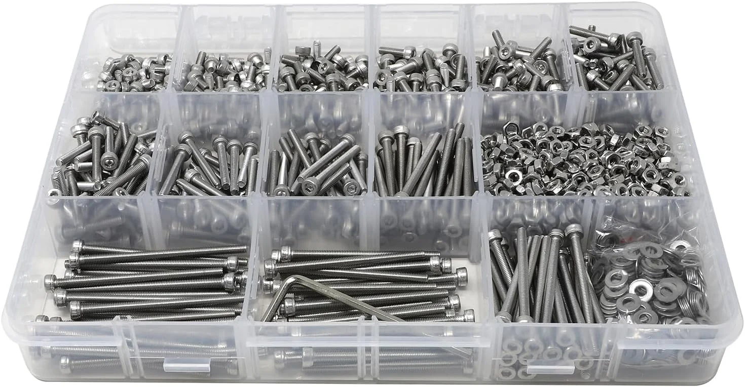 مجموعه 1500 عددی پیچ و مهره و واشر استیل M3 با سر استوانه ای و سوکت شش گوش iExcell مدل 304