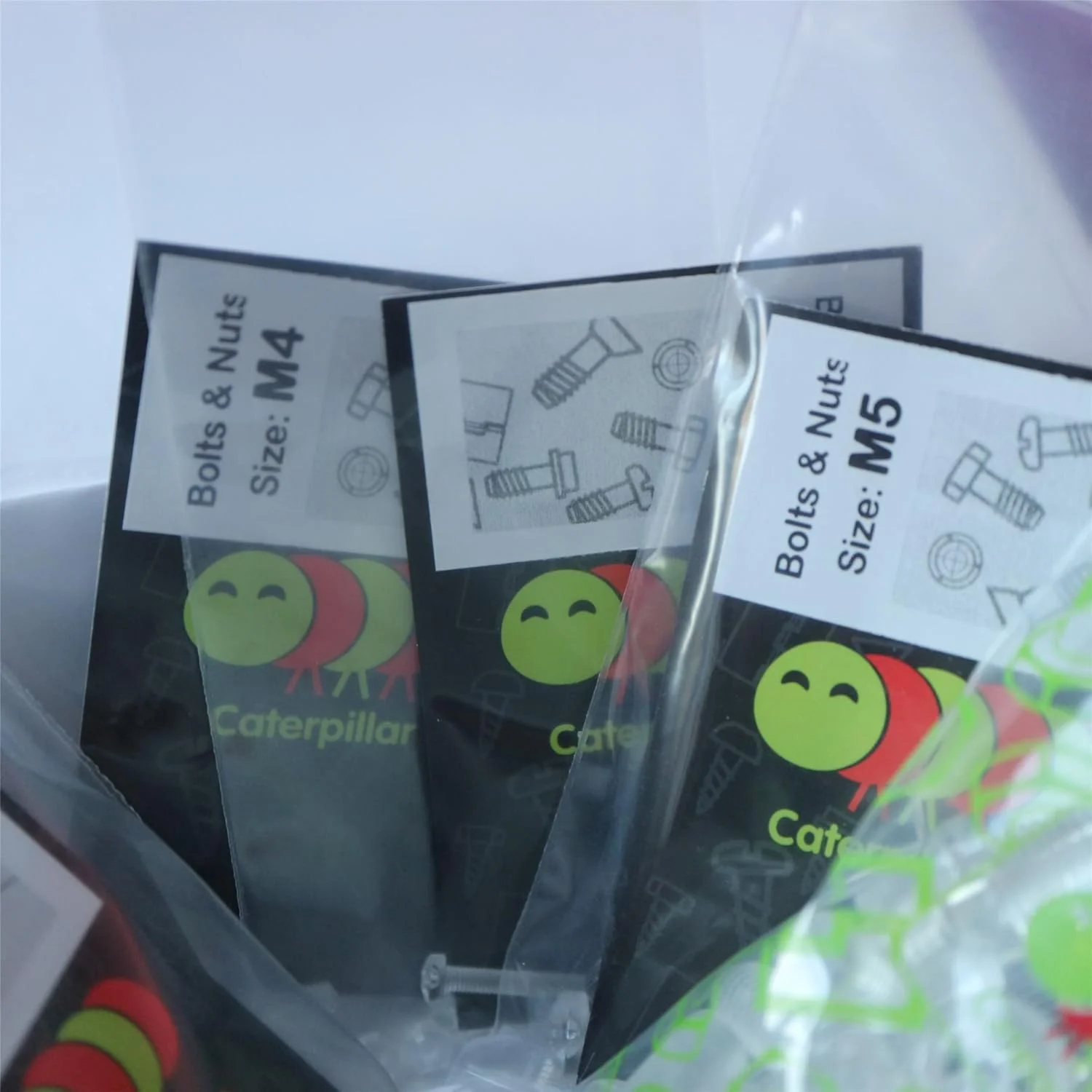 مجموعه 100 عددی پیچ و مهره آکریلیک شفاف کاترپیلار قرمز - M3، M4، M5، M6، M8 - پیچ و مهره پلاستیکی آکریلیک شفاف - پیچ های پلاستیکی آکریلیک، M3، M4، M5، M6، M8، واشر