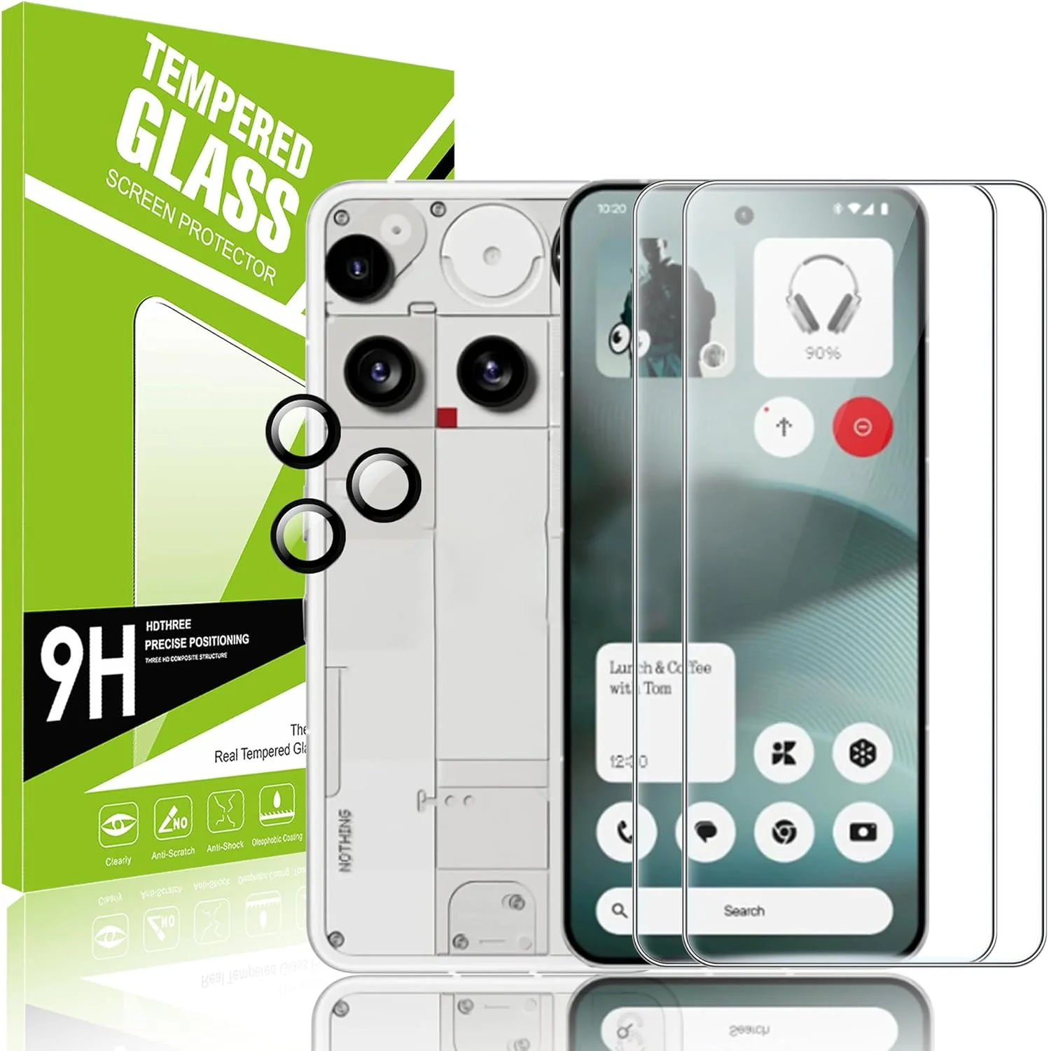 محافظ صفحه نمایش شیشه ای Effcotuo، 2 عدد محافظ لنز دوربین پشتی، ضد خش، بدون حباب هوا - شیشه فوق العاده شفاف 9H مناسب برای Nothing Phone 3 محافظ صفحه نمایش شیشه ای Effcotuo، 2 عدد محافظ لنز دوربین پشتی، ضد خش، بدون حباب هوا - شیشه فوق العاده شفاف 9H مناسب برای Nothing Phone 3