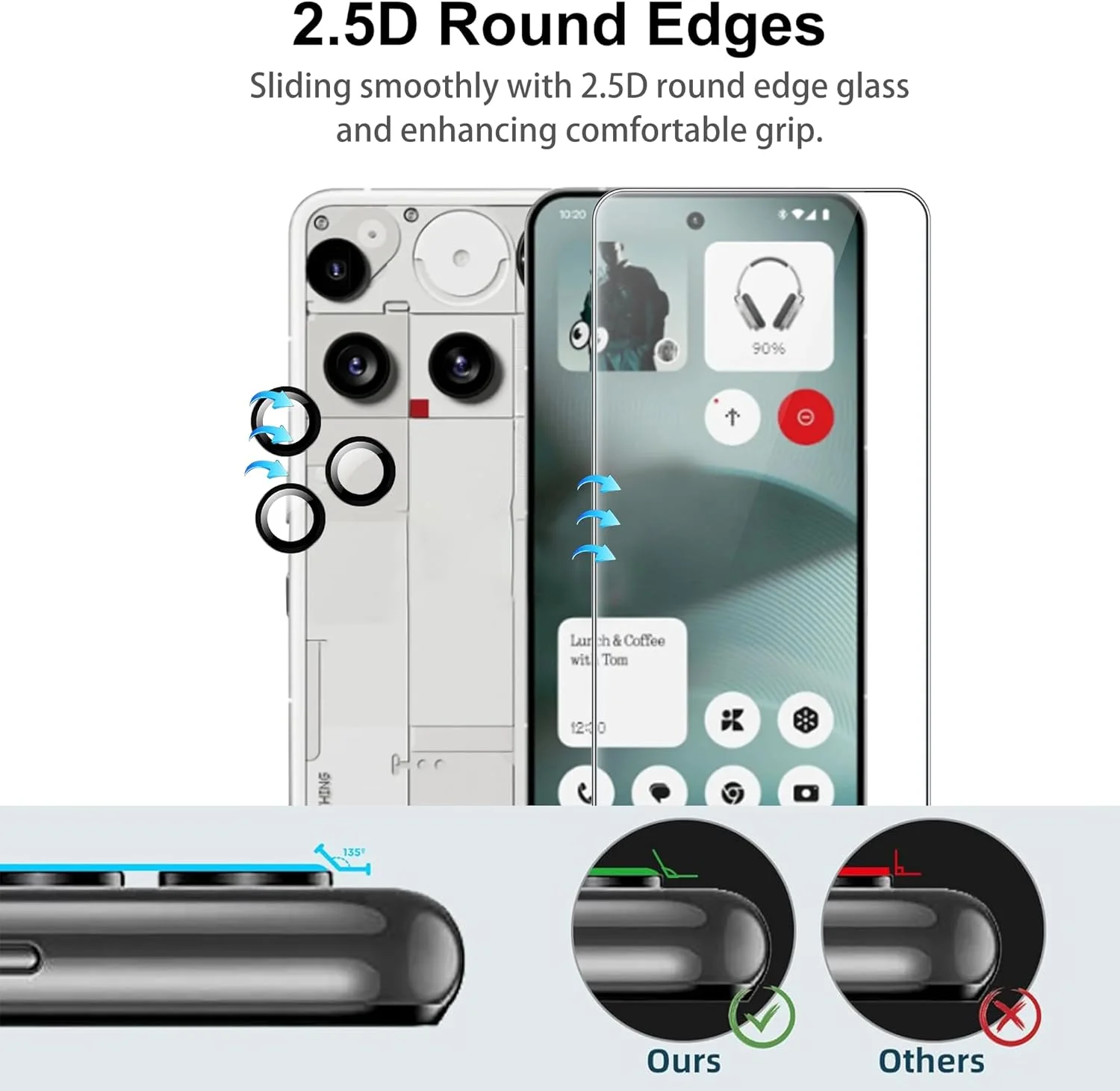 محافظ صفحه نمایش شیشه ای Effcotuo، 2 عدد محافظ لنز دوربین پشتی، ضد خش، بدون حباب هوا - شیشه فوق العاده شفاف 9H مناسب برای Nothing Phone 3