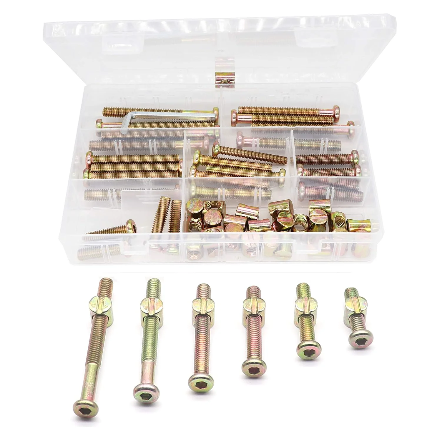 binifiMux ست 30 عددی پیچ های تخت M8، 60 عدد پیچ و مهره استوانه ای با سر سوکت آلن خور، کیت گلچین پیچ و مهره مبلمان M8 در ابعاد 30mm/ 40mm/ 50mm/ 60mm/ 70mm/ 80mm