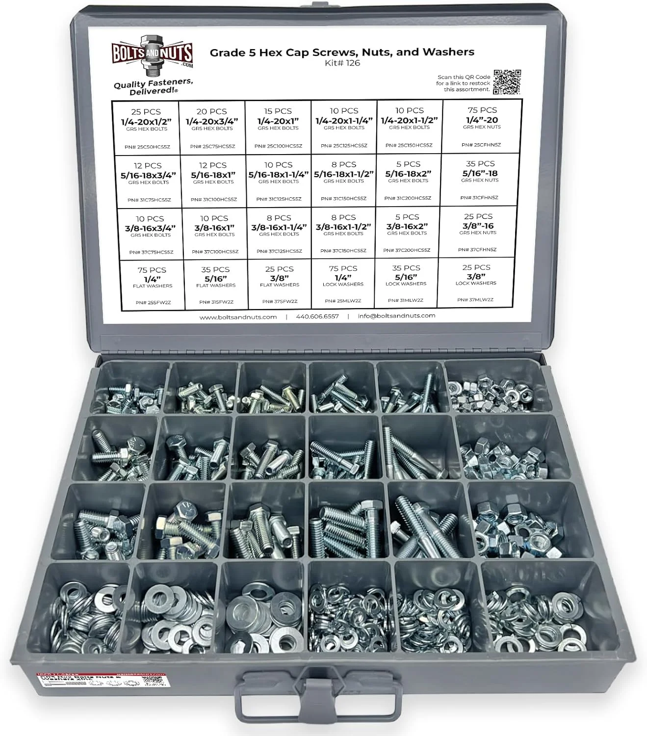 مجموعه پیچ و مهره BoltsandNuts.com شامل پیچ های شش گوش، مهره، واشر تخت و واشر فنری - 574 قطعه!