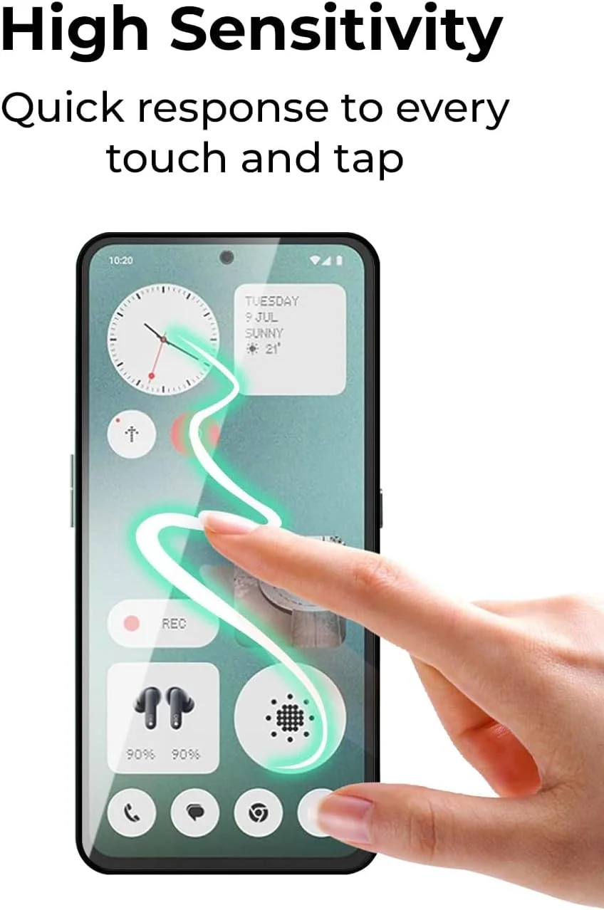 محافظ صفحه نمایش شیشه ای گلسولوژی برای ناتینگ فون 2A، وضوح HD، سختی 9H، سازگار با اثر انگشت