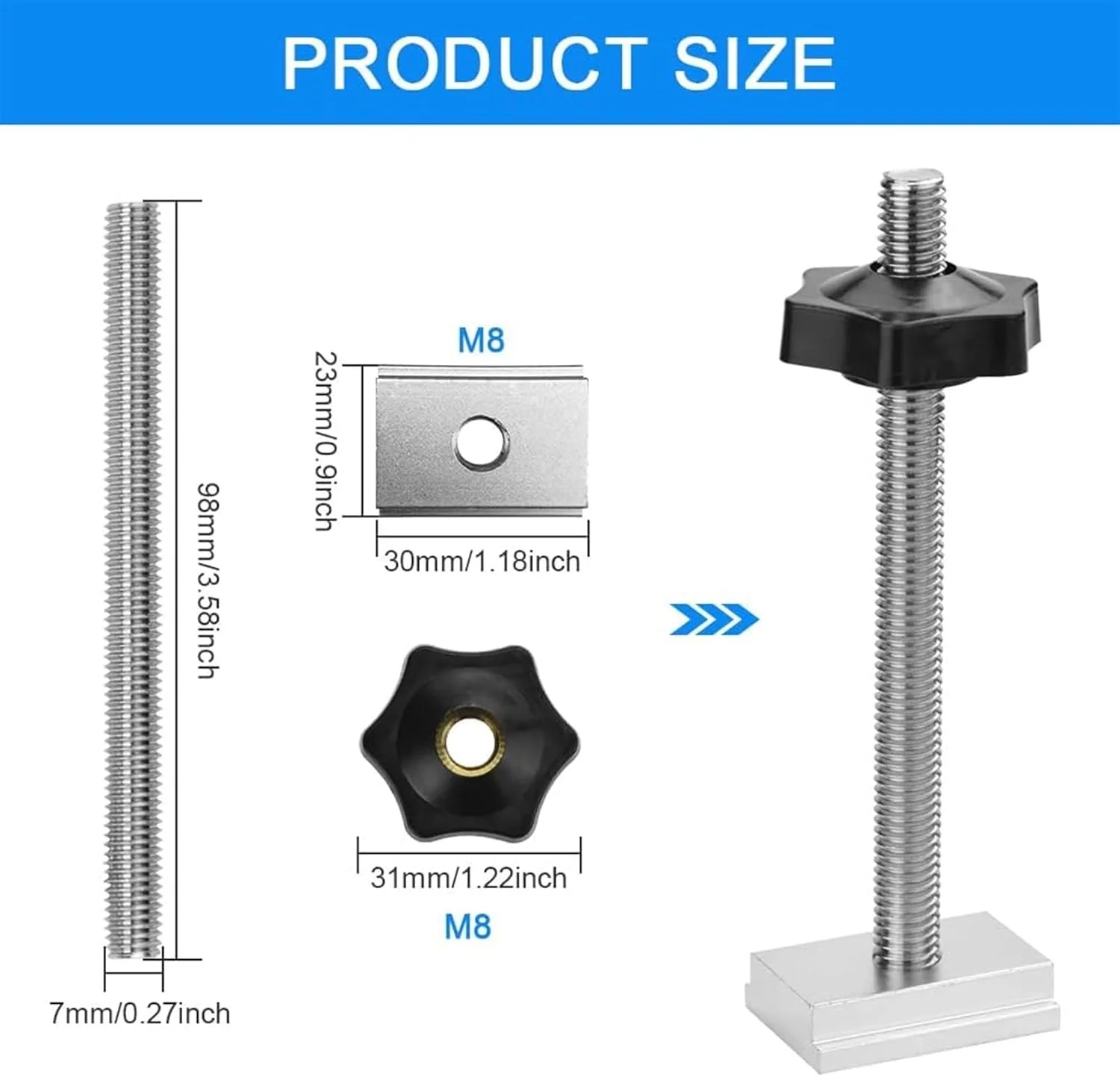 مجموعه 18 عددی بست های T-Slot فروشگاه THE WHITE SHOP از جنس آلیاژ آلومینیوم با مهره های استیل ضد زنگ و دستگیره های پلاستیکی برای ماشین آلات نجاری و فلزکاری، فیکسچرها، جیگ ها، بستن، موقعیت یابی و تثبیت قطعات کار مجموعه 18 عددی بست های T-Slot فروشگاه THE WHITE SHOP از جنس آلیاژ آلومینیوم با مهره های استیل ضد زنگ و دستگیره های پلاستیکی برای ماشین آلات نجاری و فلزکاری، فیکسچرها، جیگ ها، بستن، موقعیت یابی و تثبیت قطعات کار