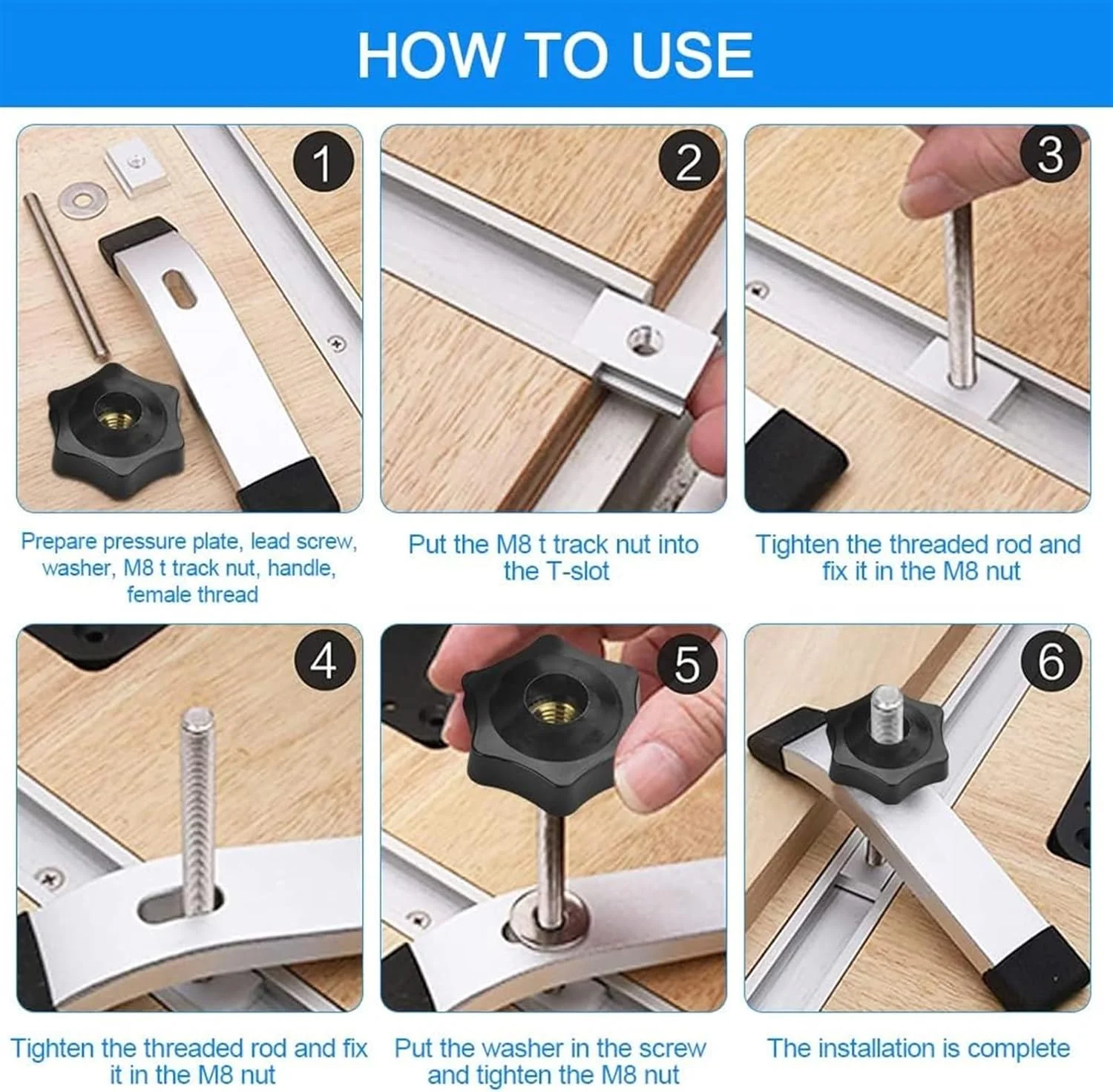 مجموعه 18 عددی بست های T-Slot فروشگاه THE WHITE SHOP از جنس آلیاژ آلومینیوم با مهره های استیل ضد زنگ و دستگیره های پلاستیکی برای ماشین آلات نجاری و فلزکاری، فیکسچرها، جیگ ها، بستن، موقعیت یابی و تثبیت قطعات کار مجموعه 18 عددی بست های T-Slot فروشگاه THE WHITE SHOP از جنس آلیاژ آلومینیوم با مهره های استیل ضد زنگ و دستگیره های پلاستیکی برای ماشین آلات نجاری و فلزکاری، فیکسچرها، جیگ ها، بستن، موقعیت یابی و تثبیت قطعات کار