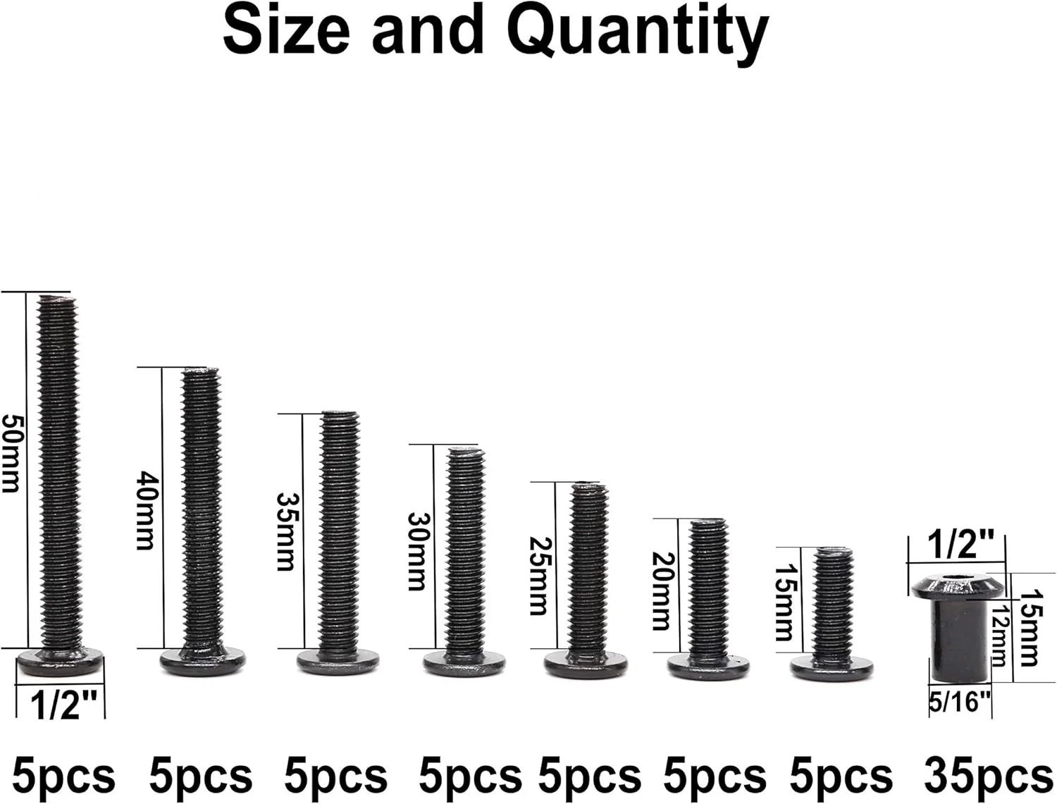 مجموعه 35 عددی پیچ و مهره سرتخت آلن خور M6 مشکی binifiMux، پیچ و مهره مبلمان و تخت خواب، M6x15mm/ 20mm/ 25mm/ 30mm/ 35mm/ 40mm/ 50mm مجموعه 35 عددی پیچ و مهره سرتخت آلن خور M6 مشکی binifiMux، پیچ و مهره مبلمان و تخت خواب، M6x15mm/ 20mm/ 25mm/ 30mm/ 35mm/ 40mm/ 50mm