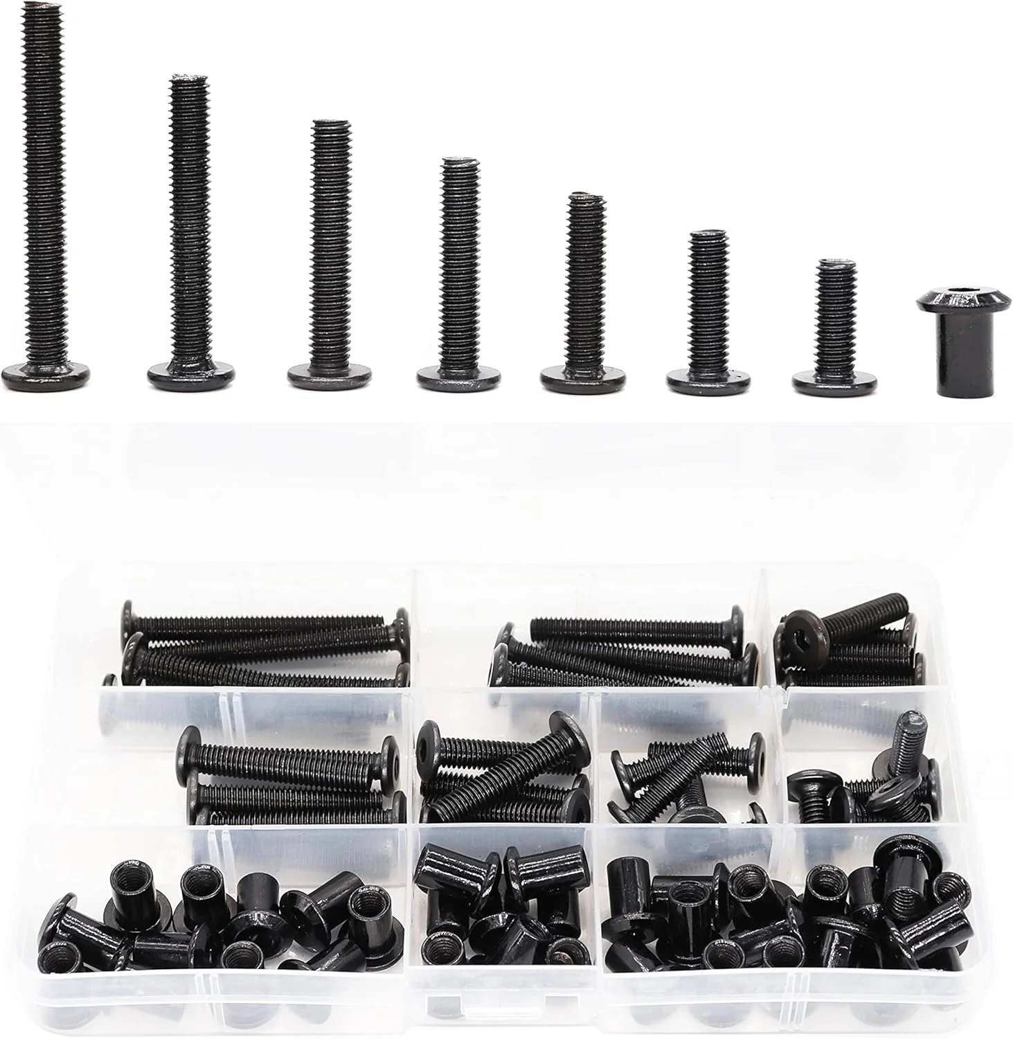 مجموعه 35 عددی پیچ و مهره سرتخت آلن خور M6 مشکی binifiMux، پیچ و مهره مبلمان و تخت خواب، M6x15mm/ 20mm/ 25mm/ 30mm/ 35mm/ 40mm/ 50mm مجموعه 35 عددی پیچ و مهره سرتخت آلن خور M6 مشکی binifiMux، پیچ و مهره مبلمان و تخت خواب، M6x15mm/ 20mm/ 25mm/ 30mm/ 35mm/ 40mm/ 50mm