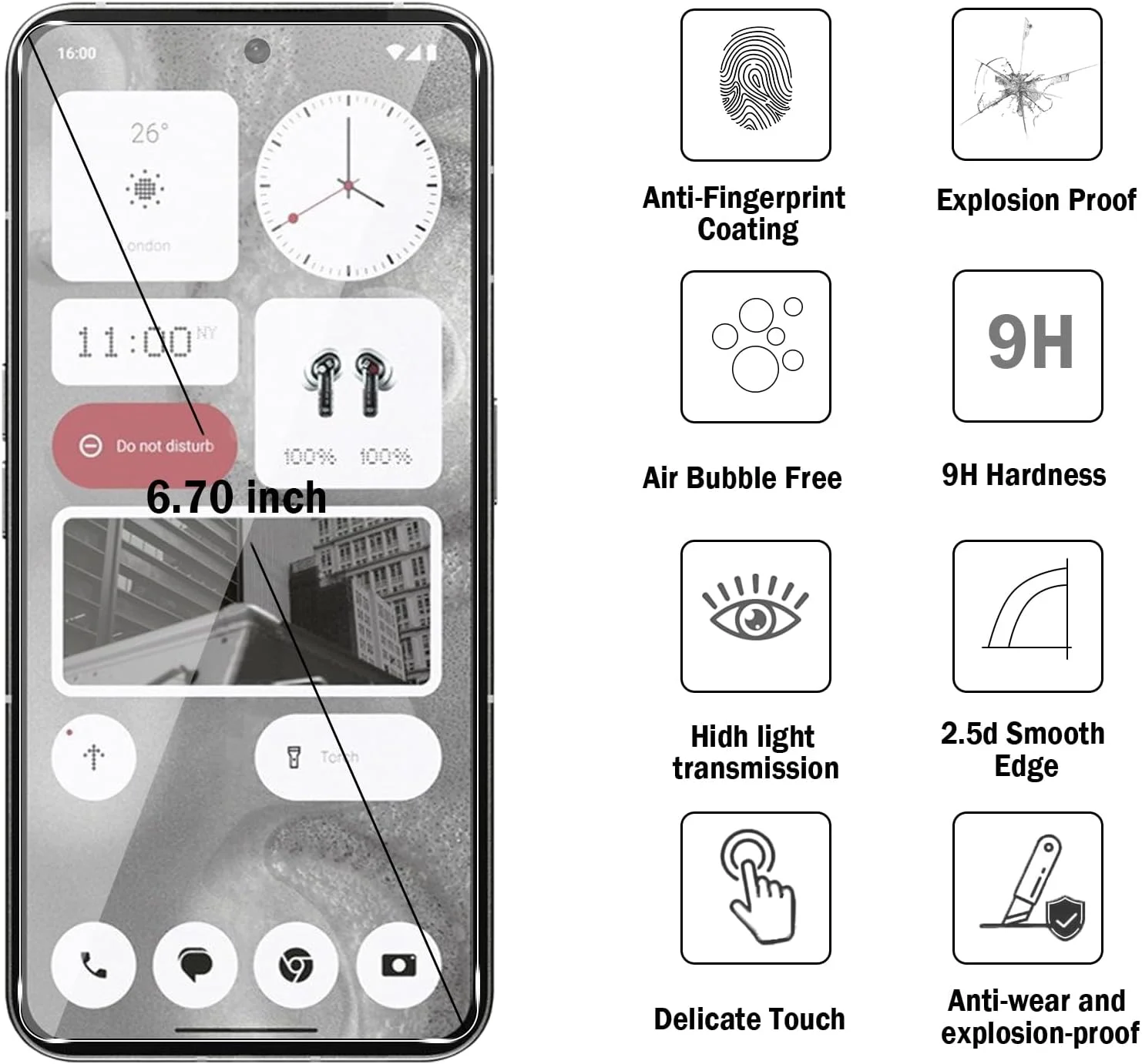 Natbok [2 x Tempered Glass for Nothing Phone 2, Bubble-Free] [Anti-Scratch] Screen Protectors for Nothing Phone 2, HD Transparent Glass, Easy to Install