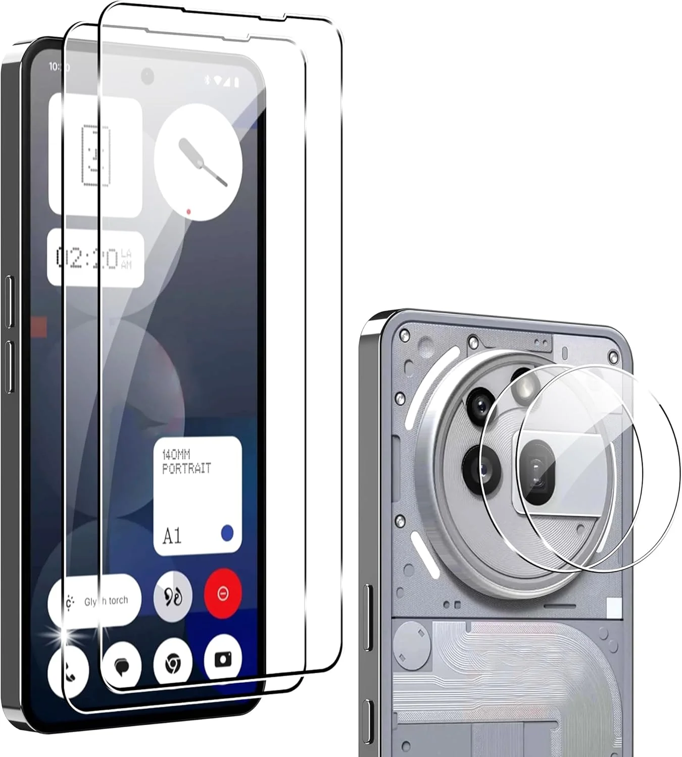 محافظ صفحه نمایش Fhyeugfy برای Nothing Phone (3a) Pro، [بسته 2+2] محافظ صفحه نمایش شیشه ای حرارت دیده + محافظ لنز دوربین، 9H، بدون حباب، ضد خش