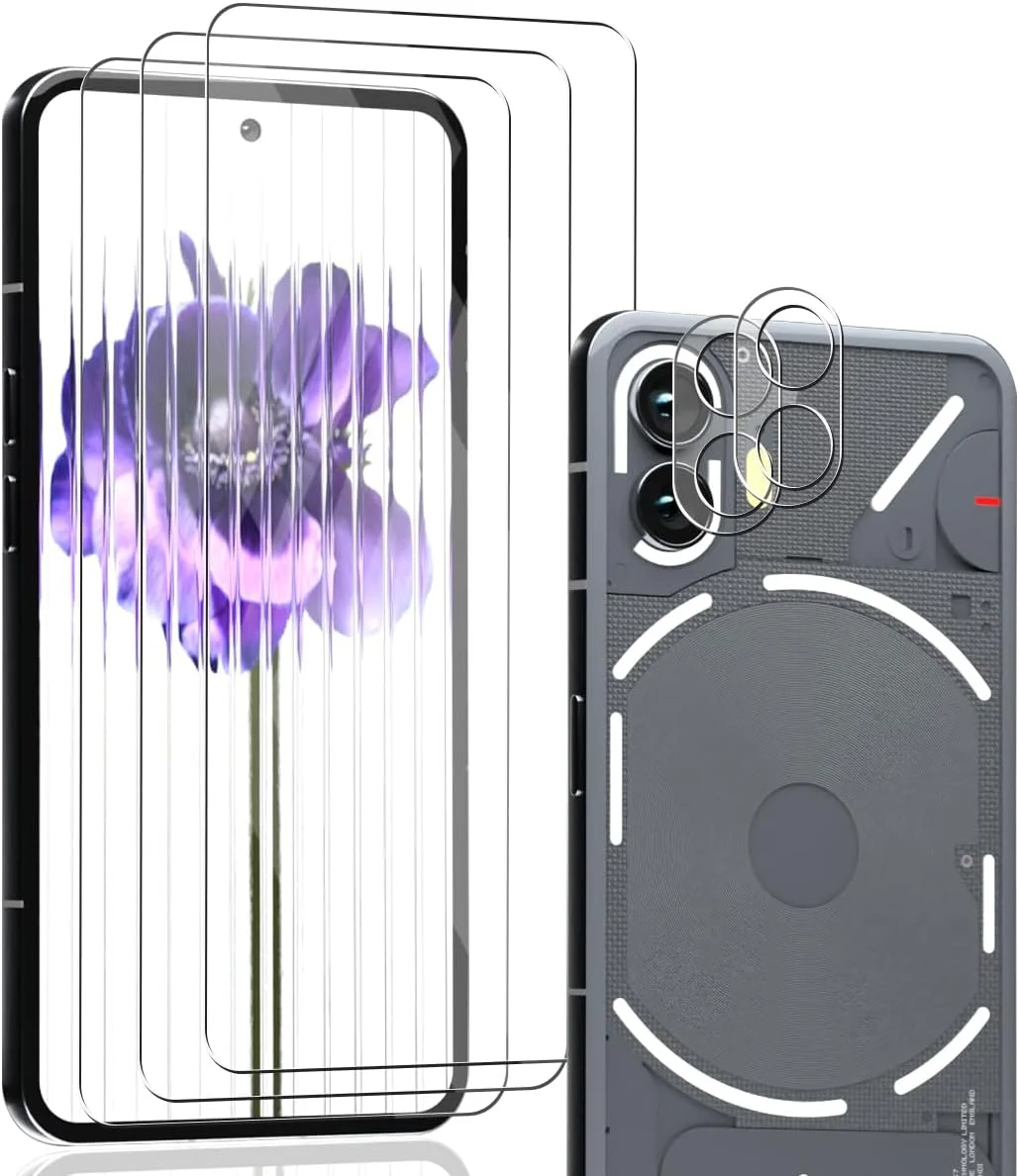 محافظ صفحه نمایش شیشه ای حرارت دیده Zerrshoo برای ناتینگ فون 1، محافظ صفحه نمایش ناتینگ فون 1، 3 عدد و محافظ لنز شیشه ای حرارت دیده ناتینگ فون 1، 2 عدد، ضد خش HD برای ناتینگ فون 1