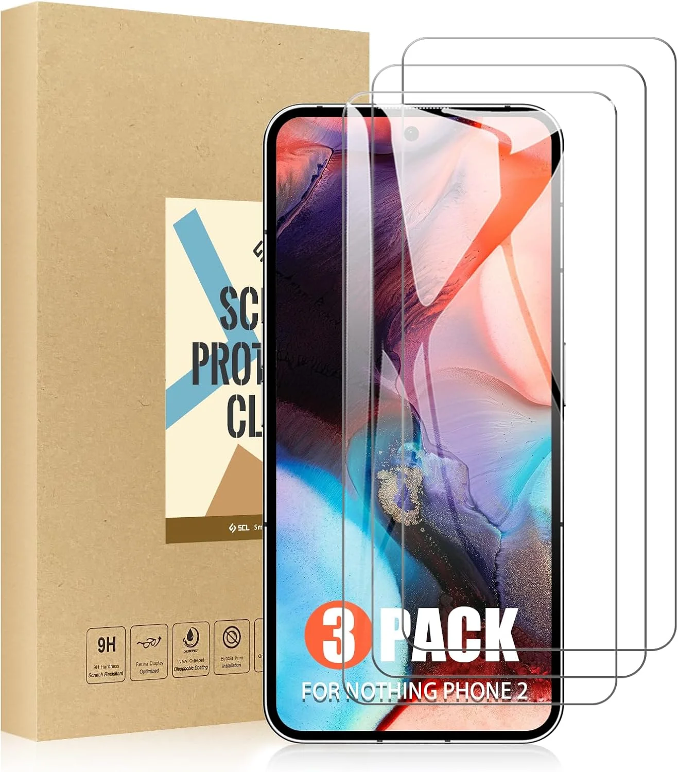 محافظ صفحه نمایش SCL برای ناتینگ فون 2 و فون 2a، بسته 3 عددی شیشه حرارت دیده شفاف سری کریستالی برای ناتینگ فون 2 و فون 2a، سازگار با قاب، سختی 9H محافظ صفحه نمایش SCL برای ناتینگ فون 2 و فون 2a، بسته 3 عددی شیشه حرارت دیده شفاف سری کریستالی برای ناتینگ فون 2 و فون 2a، سازگار با قاب، سختی 9H