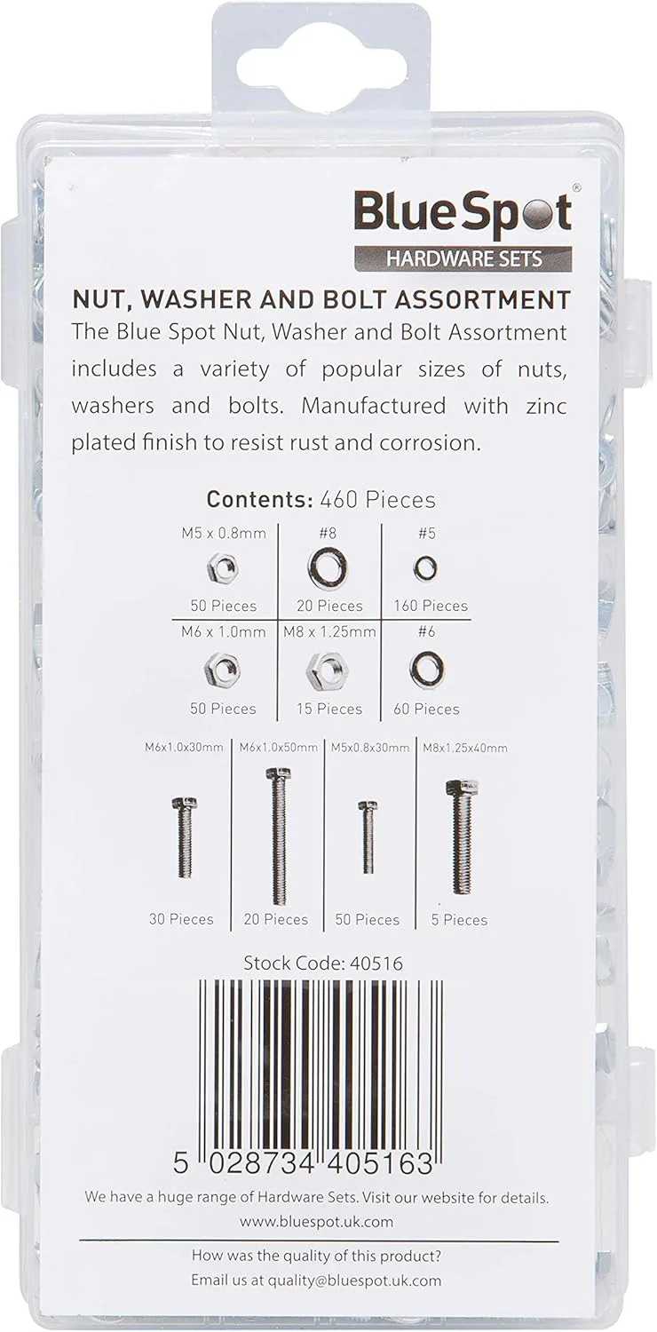 مجموعه مهره، واشر و پیچ 460 تکه Blue Spot Tools 40516، نقره ای مجموعه مهره، واشر و پیچ 460 تکه Blue Spot Tools 40516، نقره ای