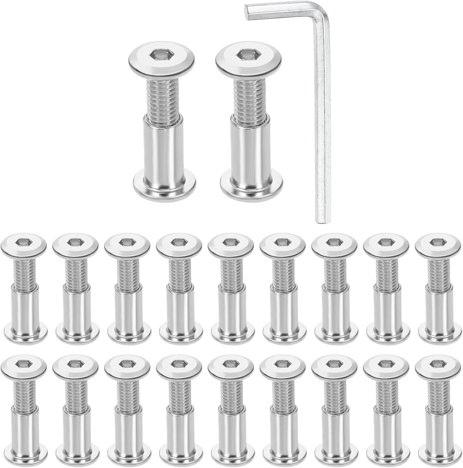 sourcing map 20 ست پیچ آلن M8x25mm و مهره M8x18mm با آچار آلن M5، پیچ و مهره اتصال مبلمان برای تسمه های خزینه دار مبلمان، نقره ای sourcing map 20 ست پیچ آلن M8x25mm و مهره M8x18mm با آچار آلن M5، پیچ و مهره اتصال مبلمان برای تسمه های خزینه دار مبلمان، نقره ای