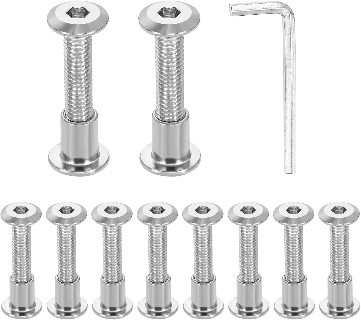 sourcing map 10 ست پیچ و مهره M6x30mm با سر استوانه ای و آچار آلن M4، پیچ و مهره اتصال مبلمان برای تسمه فرورفته مبلمان، نقره ای sourcing map 10 ست پیچ و مهره M6x30mm با سر استوانه ای و آچار آلن M4، پیچ و مهره اتصال مبلمان برای تسمه فرورفته مبلمان، نقره ای