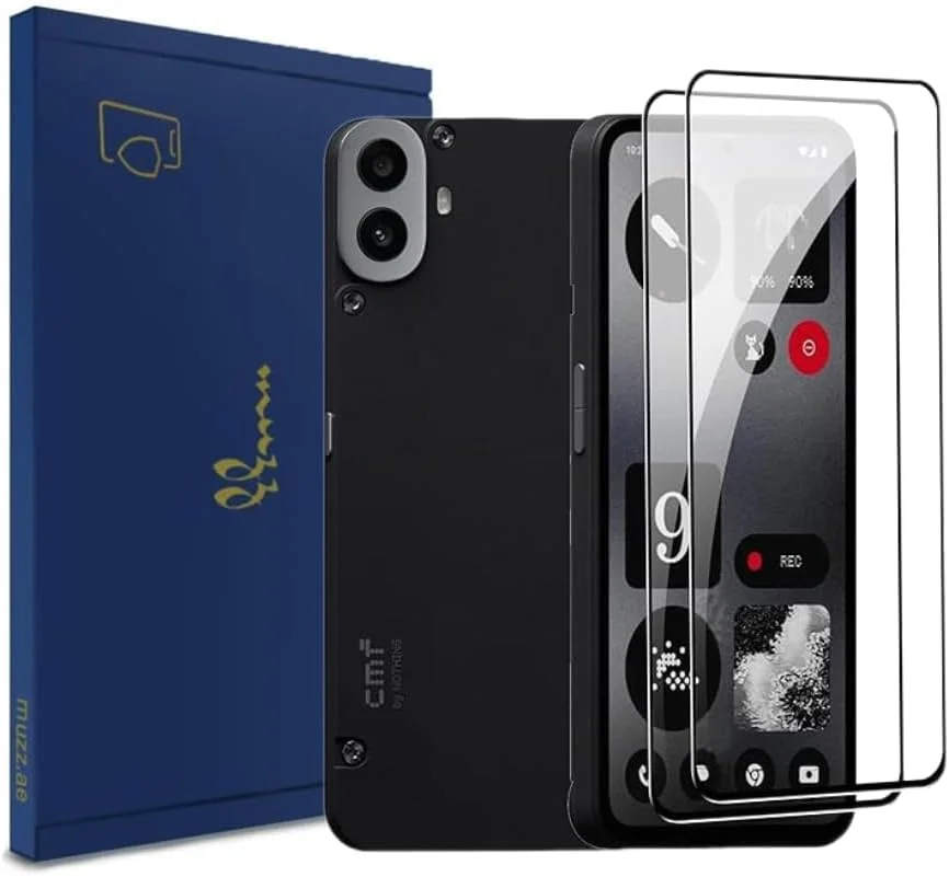 محافظ صفحه نمایش Muzz Nothing CMF Phone 1 5G 2024، بسته 2 عددی، مشکی 5D، سختی 9H، لبه منحنی 3D، ضد خش، ضد اثر انگشت، بدون حباب، شیشه حرارت دیده