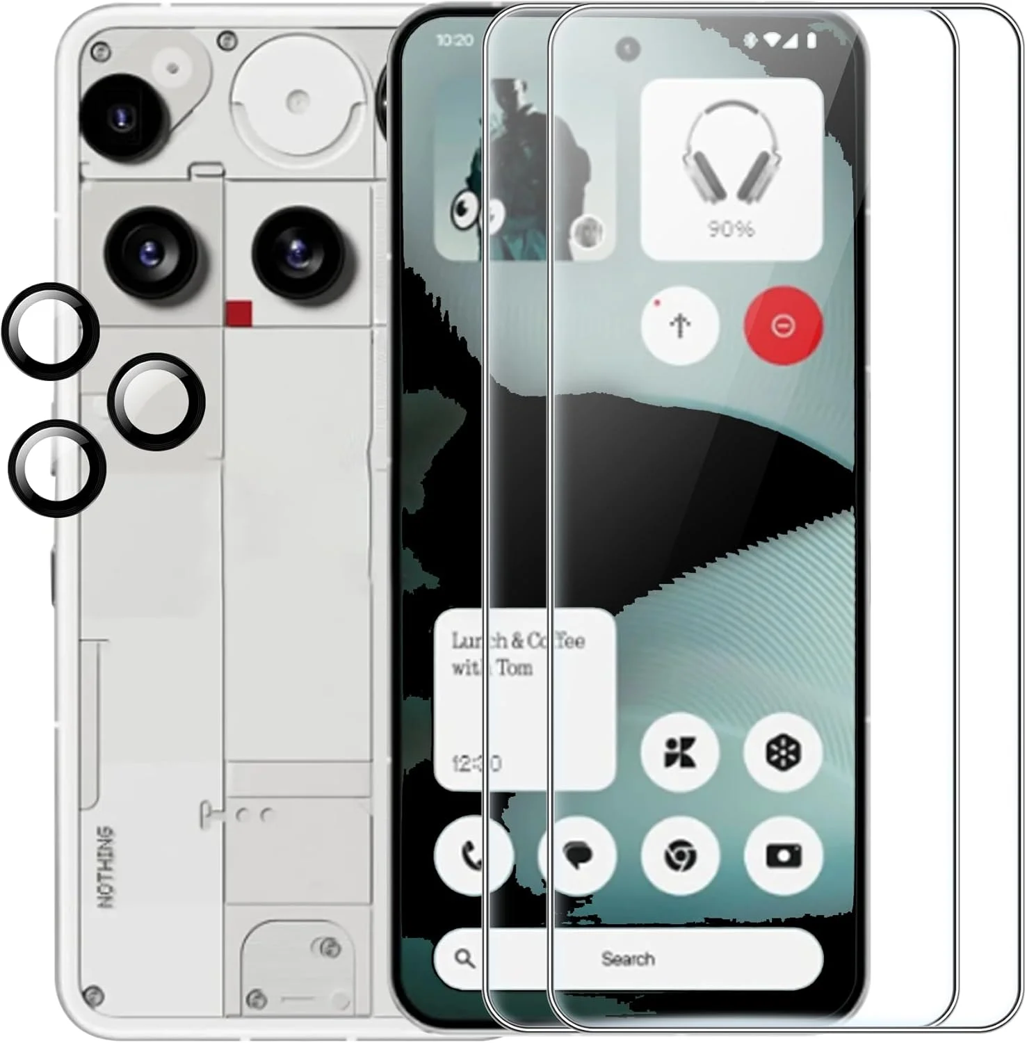 محافظ صفحه نمایش شیشه ای حرارت دیده Fhyeugfy سازگار با Nothing Phone 3 به همراه محافظ لنز دوربین، سختی 9H، ضد خش، کیفیت بالا (بسته 2+3 عددی)