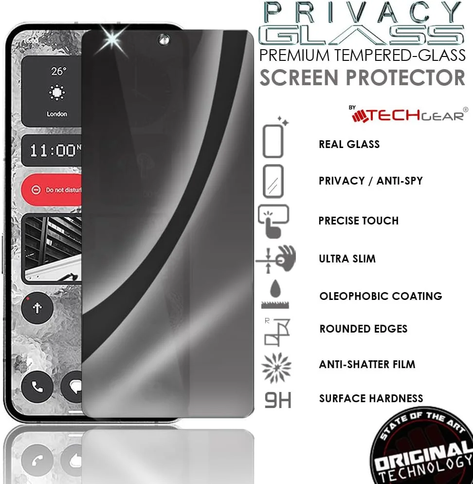 محافظ صفحه نمایش شیشه ای حریم خصوصی TECHGEAR سازگار با Nothing Phone 2 - محافظ صفحه نمایش حریم خصوصی لمسی سه بعدی با پوشش کامل