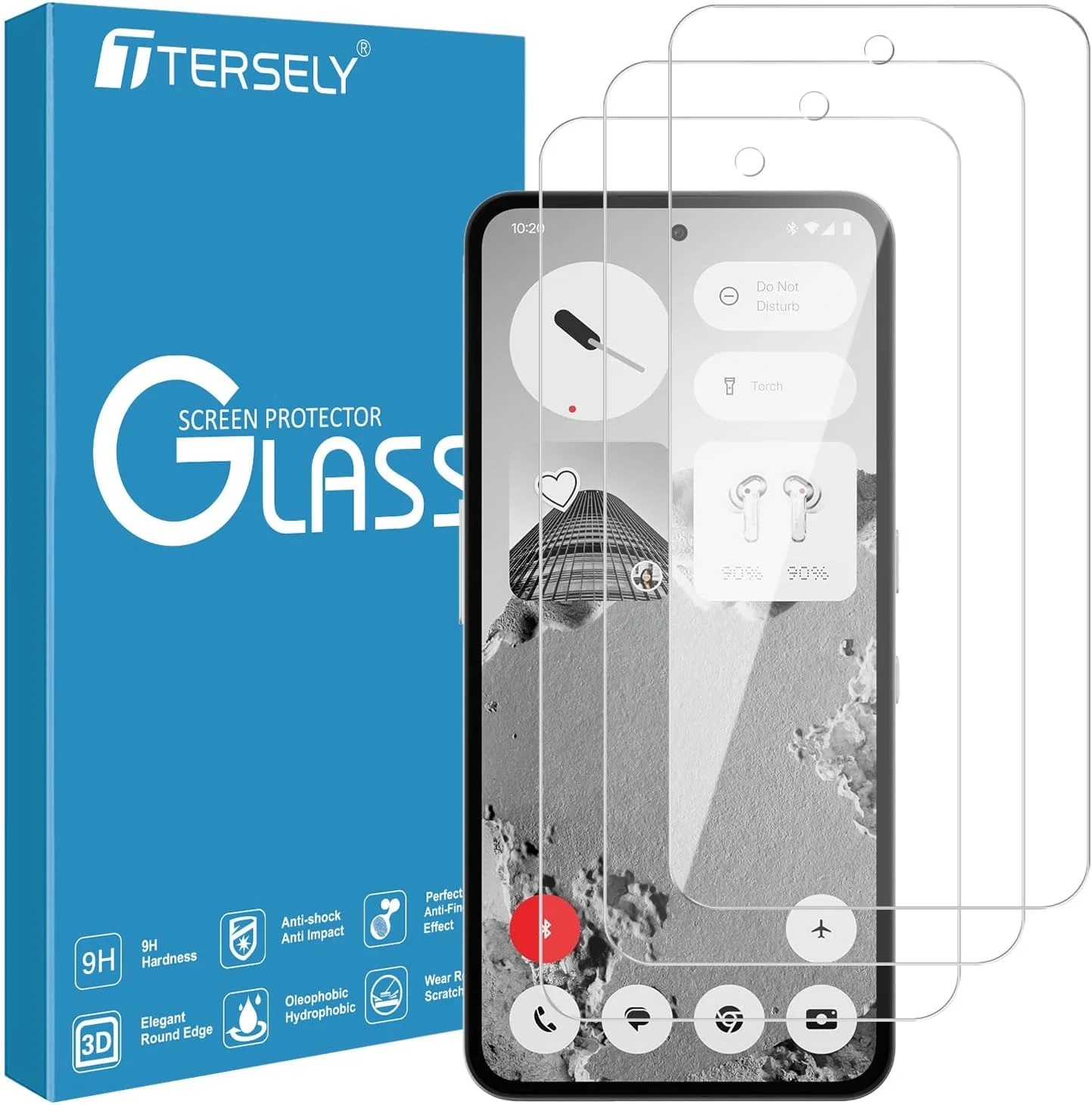 محافظ صفحه نمایش شیشه ای حرارت دیده 9H مدل T Tersely [بسته 3 عددی] برای CMF by Nothing Phone 2 Pro، سازگار با قاب، فوق العاده شفاف، ضد خرد شدن و ضد خش