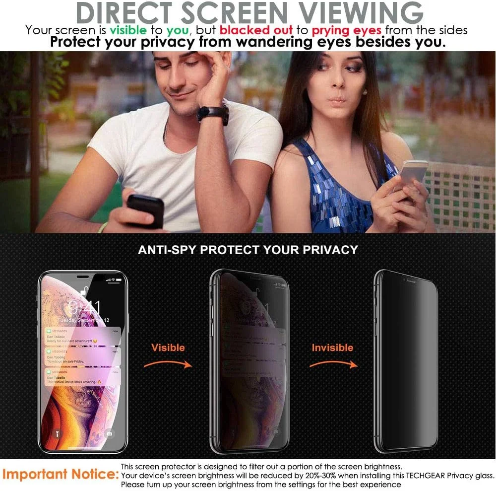 محافظ صفحه نمایش شیشه ای حریم خصوصی TECHGEAR سازگار با Nothing Phone 2 - محافظ صفحه نمایش حریم خصوصی لمسی سه بعدی با پوشش کامل