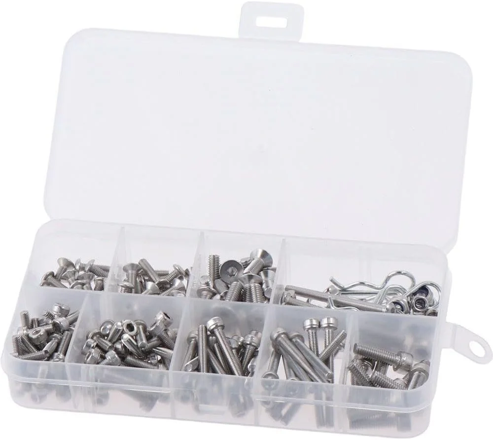 مجموعه پیچ و مهره استیل Upluckey شامل 205 عدد پیچ آلن، مهره و خار فنری M1.6، سایزهای M2.5، M3 و M4، مناسب برای استفاده در فضای باز و داخل ساختمان مجموعه پیچ و مهره استیل Upluckey شامل 205 عدد پیچ آلن، مهره و خار فنری M1.6، سایزهای M2.5، M3 و M4، مناسب برای استفاده در فضای باز و داخل ساختمان