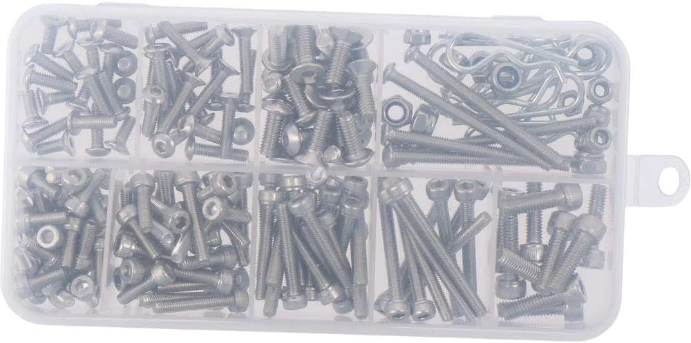 مجموعه پیچ و مهره استیل Upluckey شامل 205 عدد پیچ آلن، مهره و خار فنری M1.6، سایزهای M2.5، M3 و M4، مناسب برای استفاده در فضای باز و داخل ساختمان مجموعه پیچ و مهره استیل Upluckey شامل 205 عدد پیچ آلن، مهره و خار فنری M1.6، سایزهای M2.5، M3 و M4، مناسب برای استفاده در فضای باز و داخل ساختمان