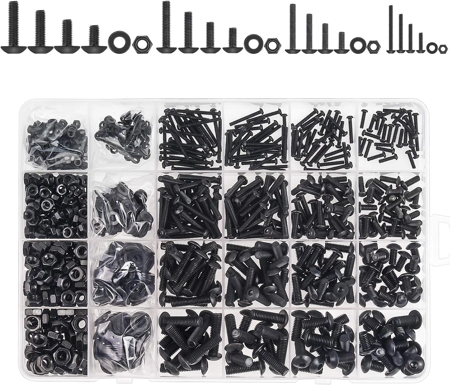 مجموعه 1220 عددی پیچ و مهره و واشر آلیاژ فولادی گرید 10.9 DYWISHKEY با سر دکمه ای شش گوش M2 M3 M4 M5 به همراه آچار آلن مجموعه 1220 عددی پیچ و مهره و واشر آلیاژ فولادی گرید 10.9 DYWISHKEY با سر دکمه ای شش گوش M2 M3 M4 M5 به همراه آچار آلن